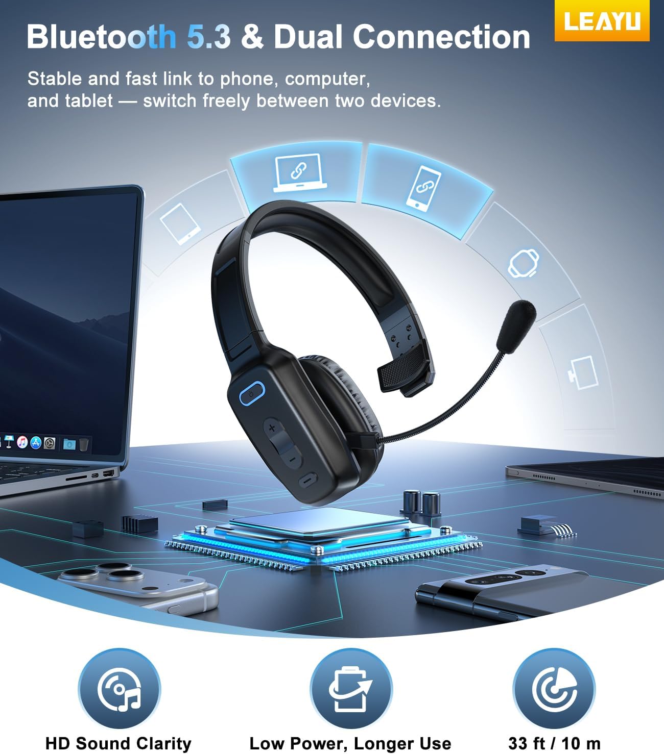 Detalle 2 de LEAYU 60hr Bluetooth Trucker Headset