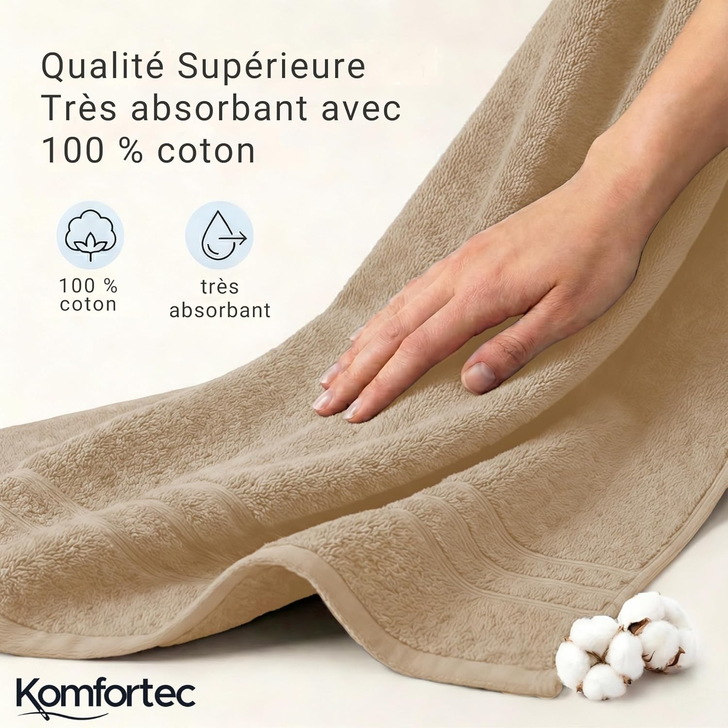 Thumbnail 2 de Komfortec Ensemble de Serviettes 8 Pièces – 4 serviettes de bain 70x140 cm et 4 essuie-mains 50x100 cm en coton 100% | Gris anthracite/beige
