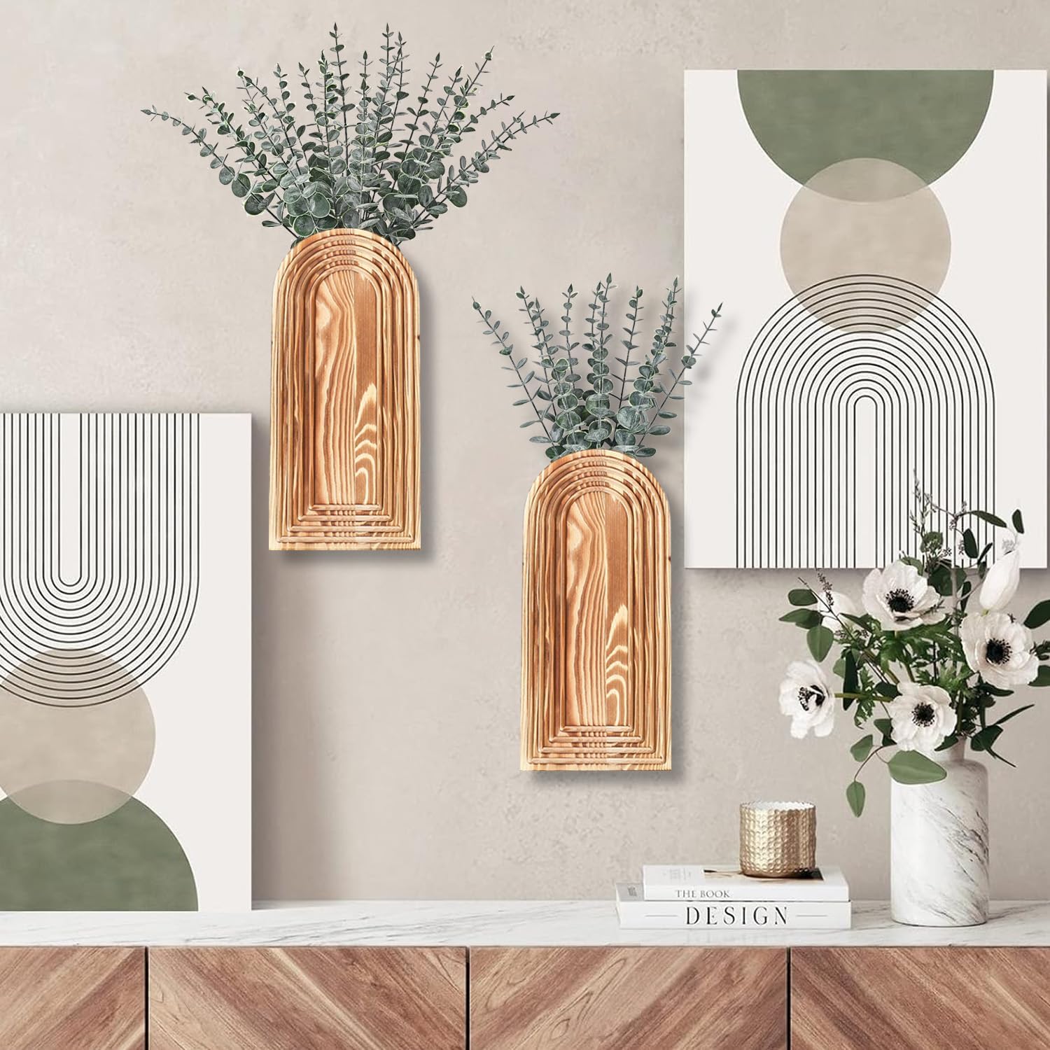 Detalle 2 de Dnnnii 2 Pack Wooden Wall Vase Set — Wall Decor 🏺
