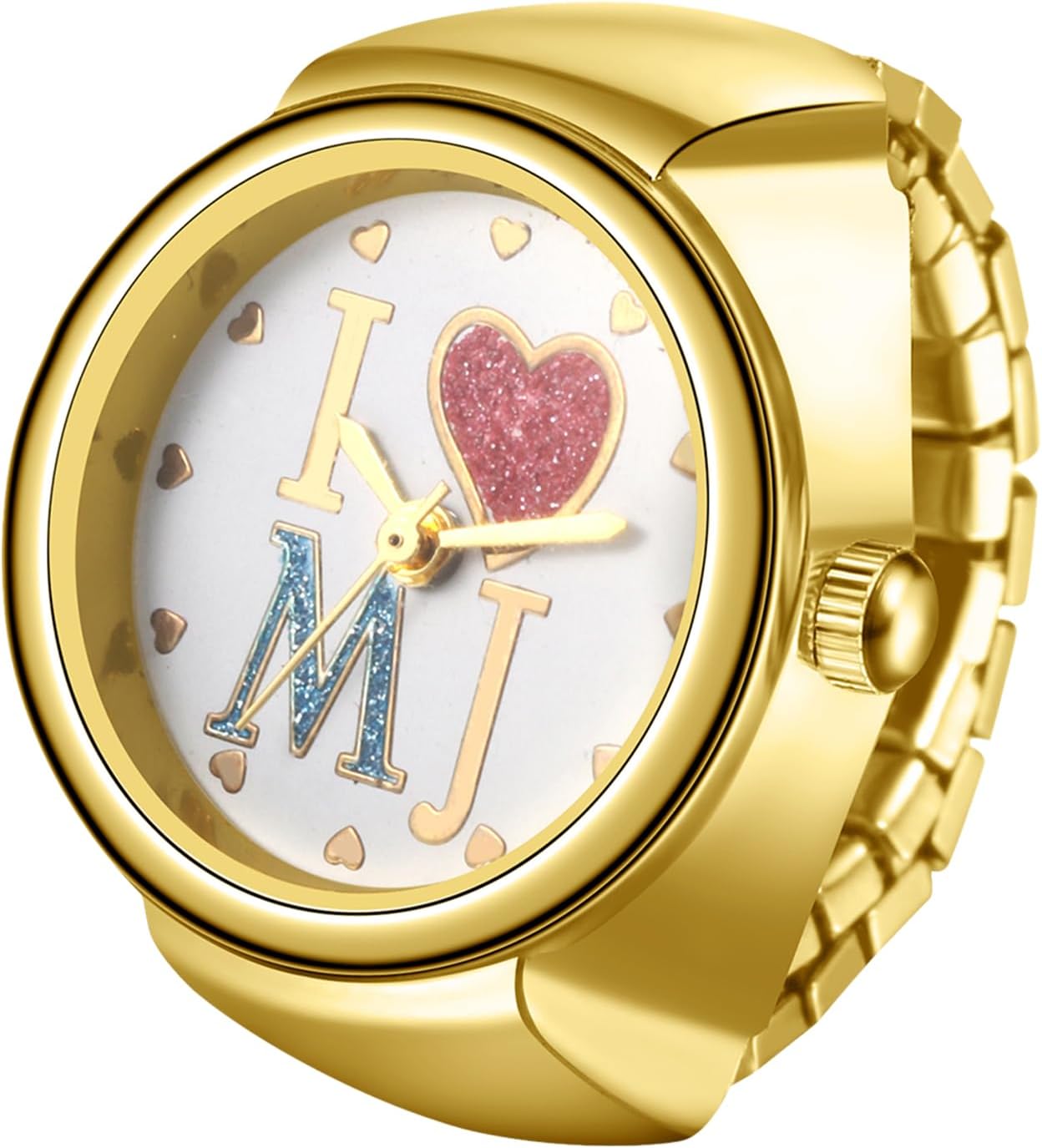 Detalle de JewelryWe Ringuhr Fingeruhr mit Elastischem Zugband – analoge Quarzuhr im Goldlook
