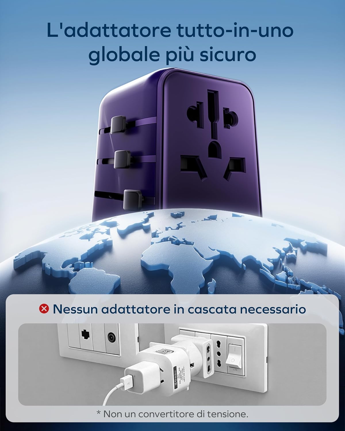 Thumbnail 6 de MOMAX Adattatore Universale da Viaggio GaN 70 W: 6 in 1 con 3 USB-C, 2 USB-A e presa AC per oltre 224 Paesi