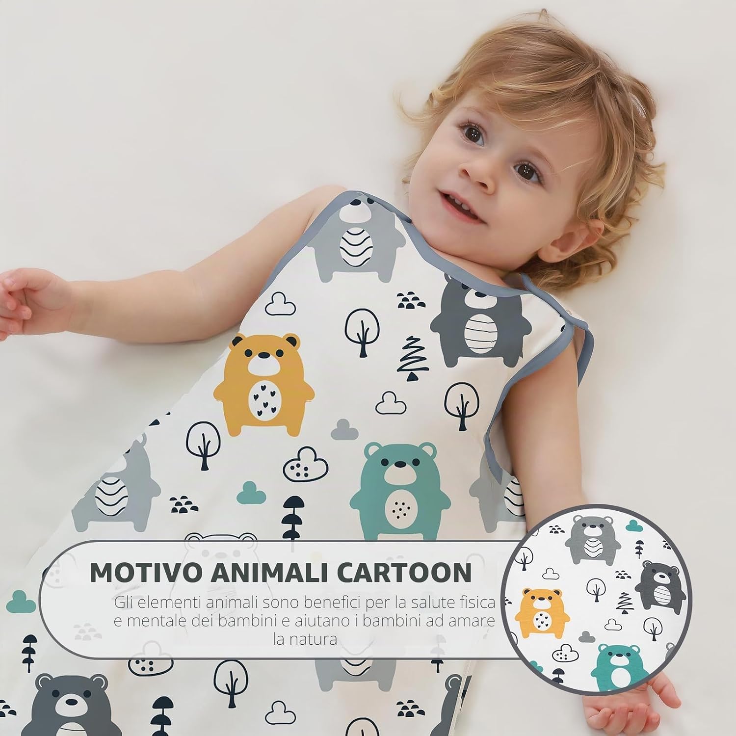 Detalle de Mosebears Sacco Nanna in Cotone Morbido per Neonati 0-6 Mesi con Zip Doppia