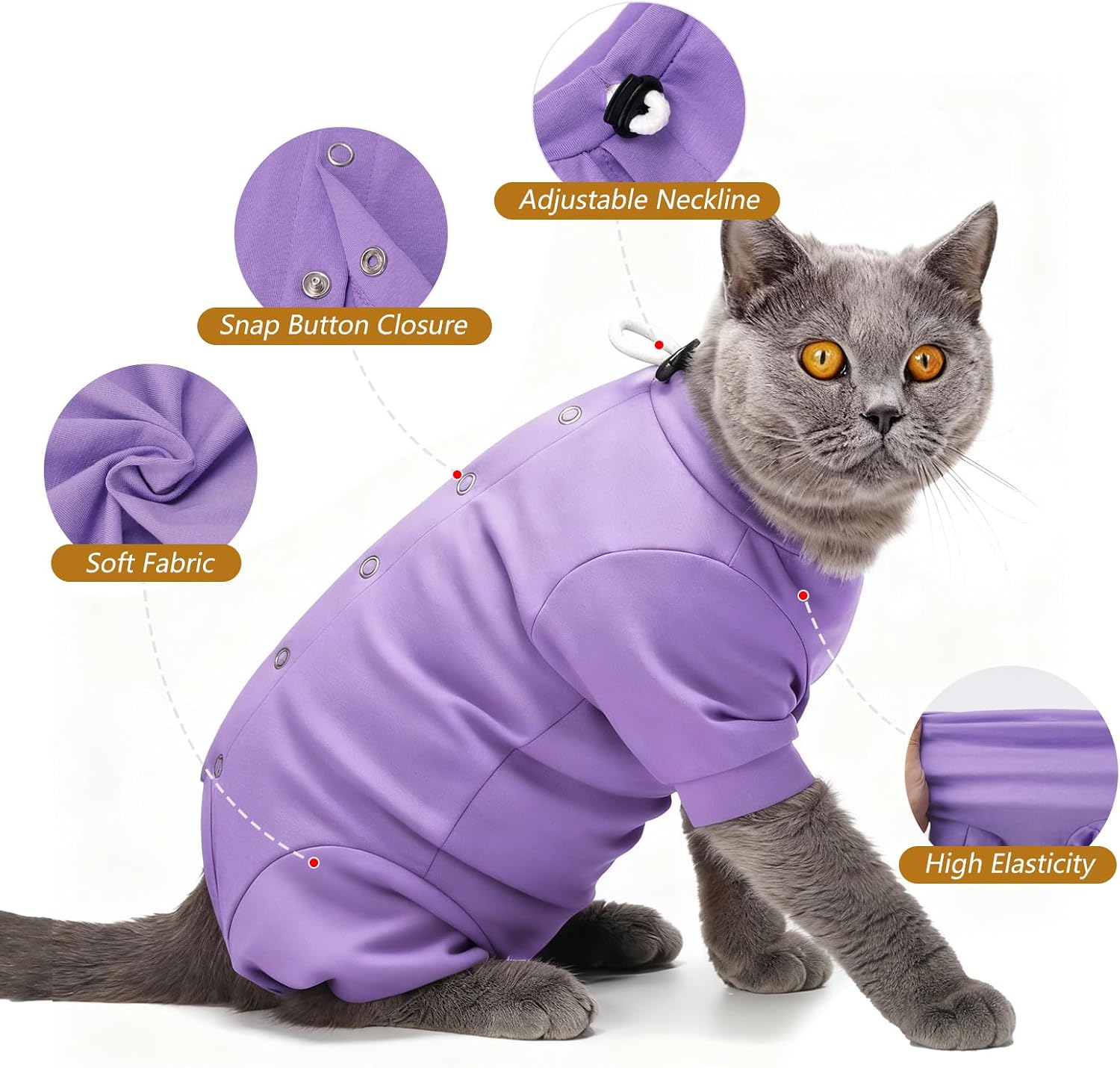 Detalle de HEYWEAN body pour chat après opération de protection à manches longues (boutons pression, réglage au cou)