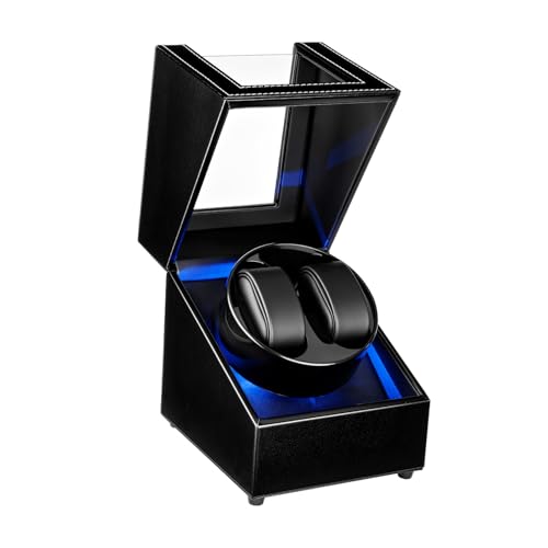 Mcbazel Double Remontoir de Montre – Boîte à Montre à Double Position en Cuir PU, USB et LED bleue, 5 Modes