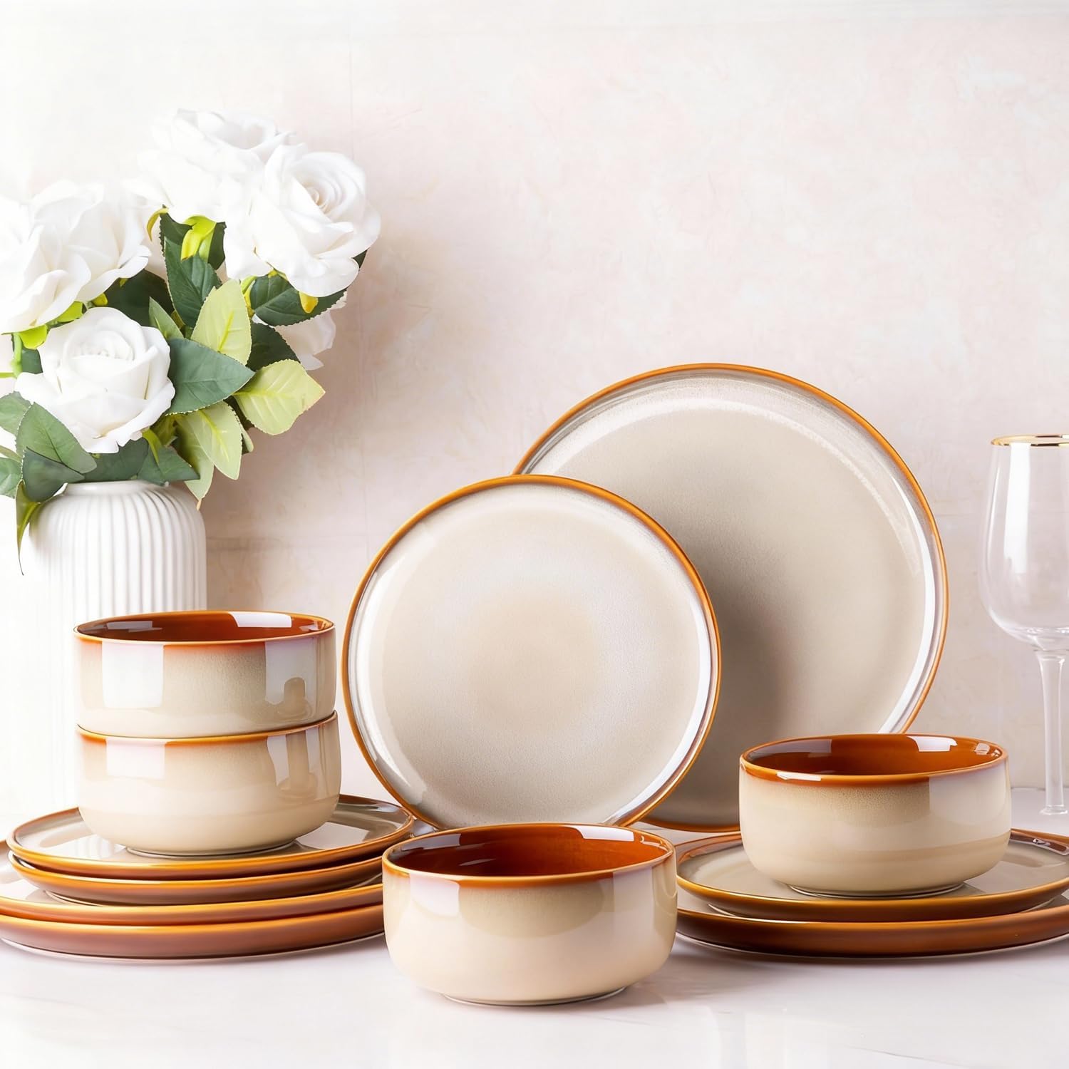 Detalle de LeRatio 12-Piece Ceramic Dinnerware Set for 4 (Service for 4) 🍽