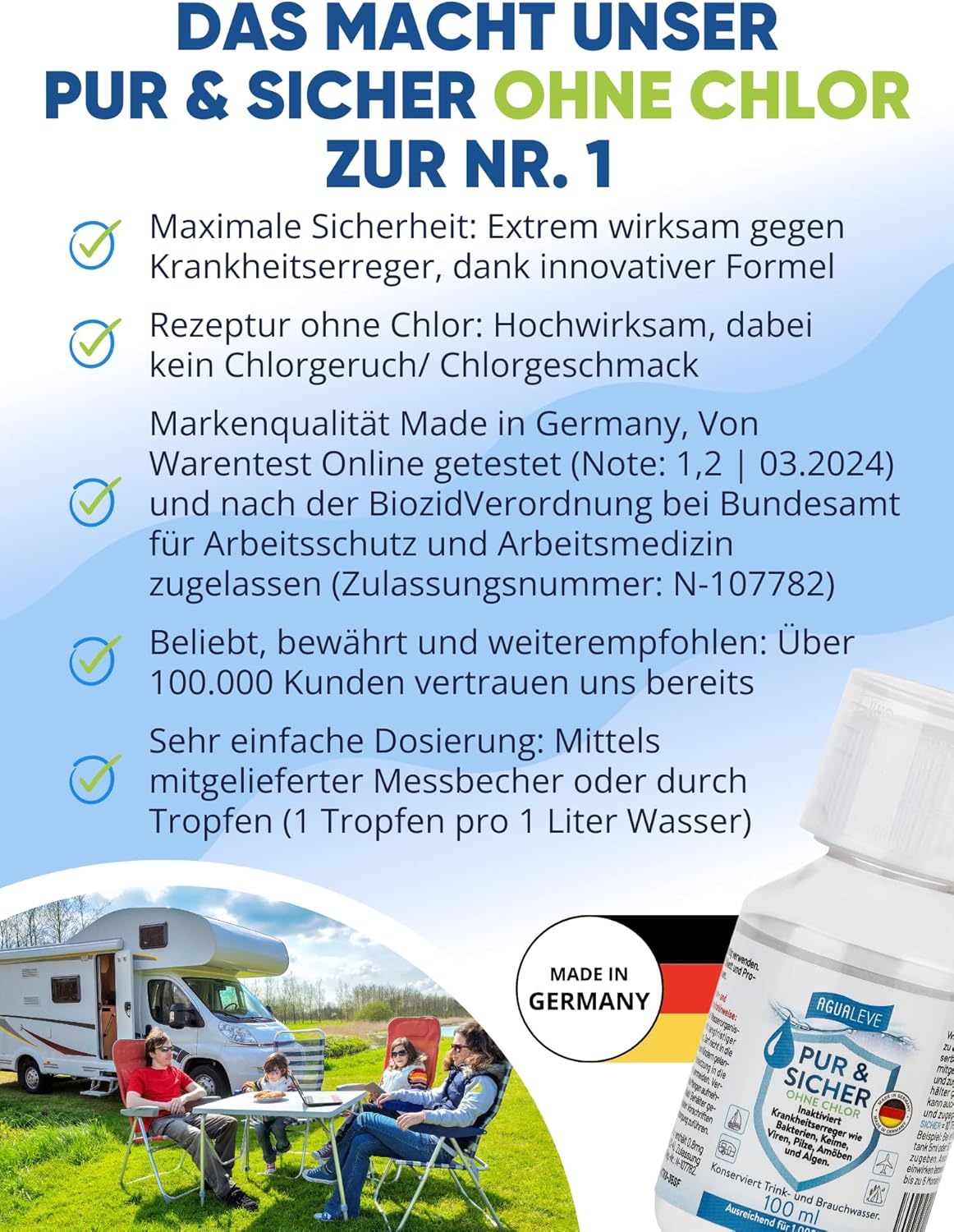 Thumbnail 2 de AGUALEVE PUR & SICHER ohne Chlor Wasseraufbereiter – Trinkwasseraufbereitung für Notfall, Camping und Reisen