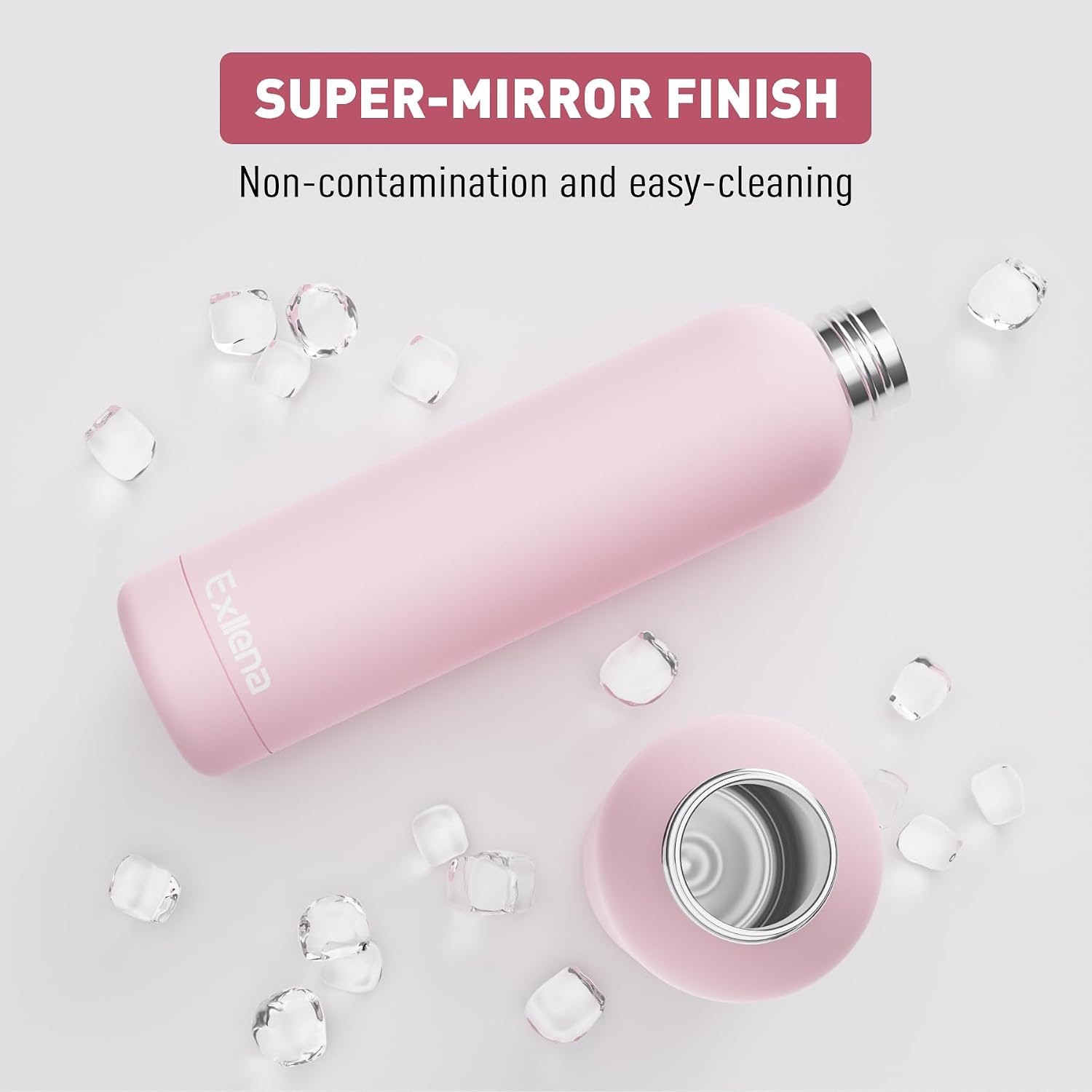 Detalle de Exllena 1l Insulated Water Bottle with Clip – Double-Wall Vacuum Stainless Steel (Pink)
