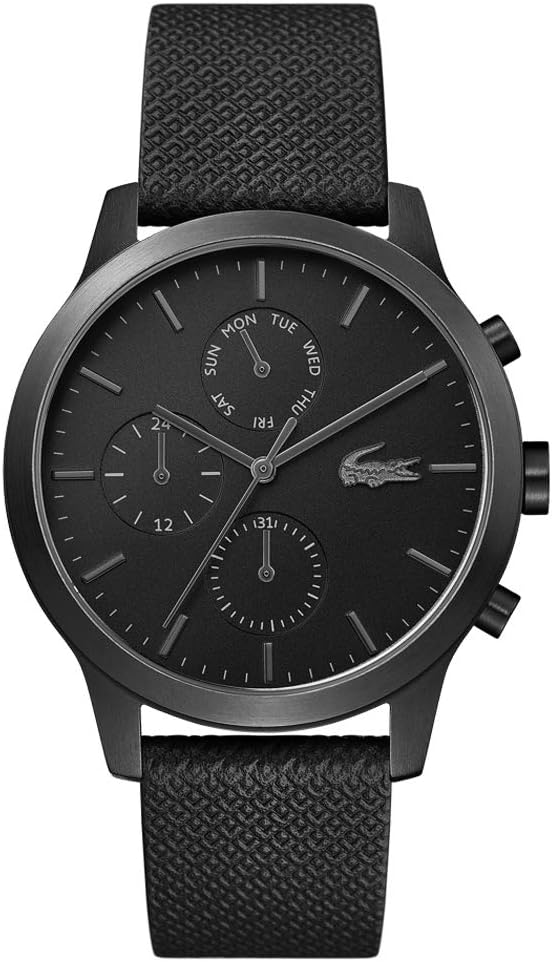 Detalle de Lacoste Orologio analogico multifunzione al quarzo da uomo, cassa 42 mm, cinturino pelle nera
