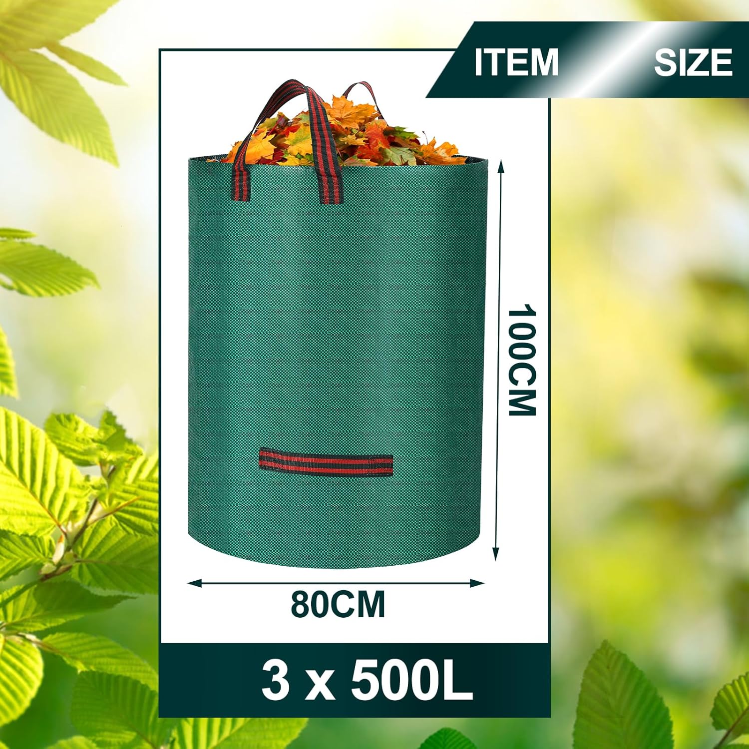 Thumbnail 1 de Reusable 500L Heavy Duty Garden Waste Bags — 3 Pack with Handles (80×100 cm)