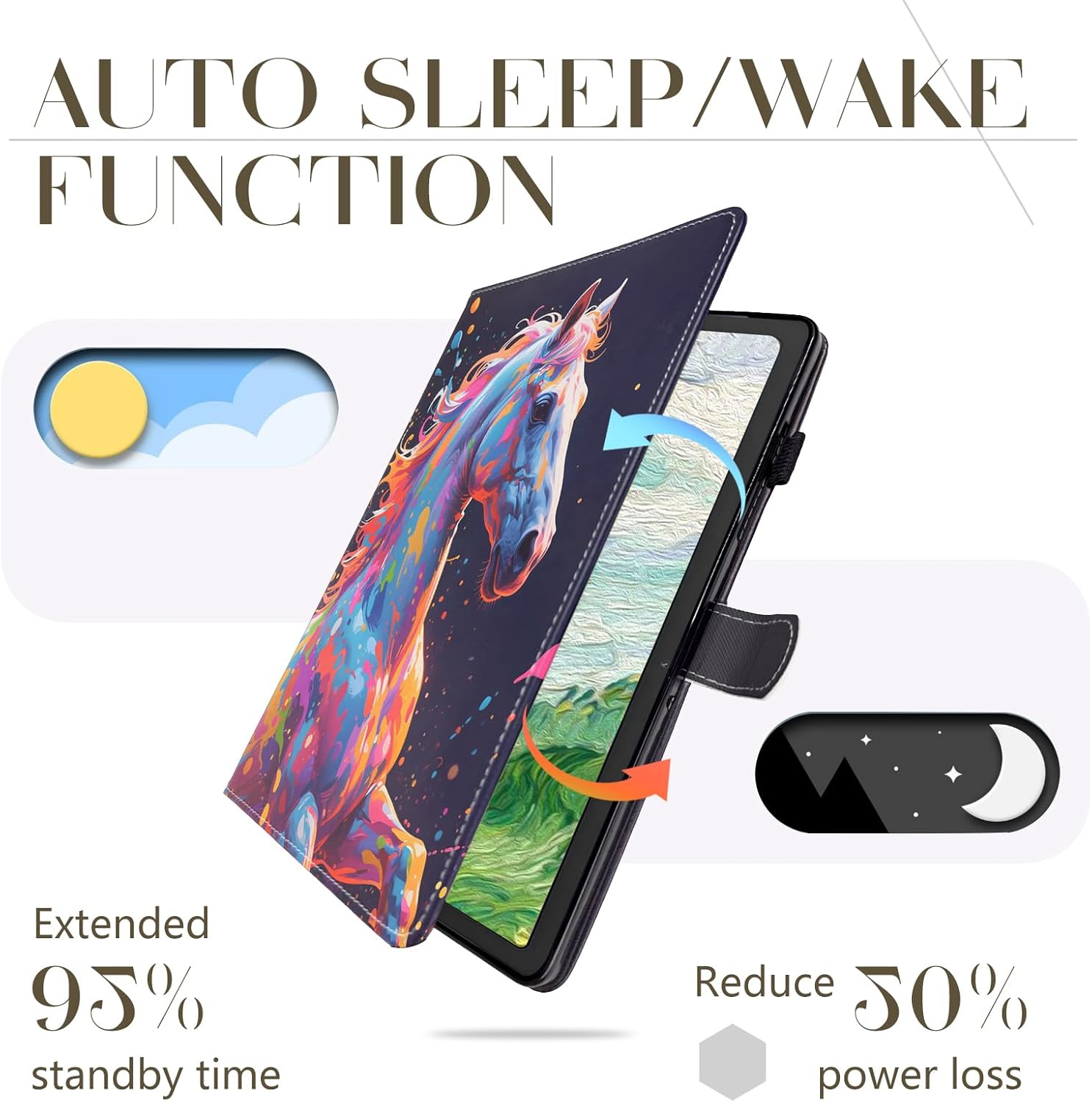 Thumbnail 4 de Bemoloon PU Tab Hülle für Samsung Galaxy Tab A 10.1 (2019) mit Ständer, Magnetverschluss & Kartenfach – farbiges Pferd
