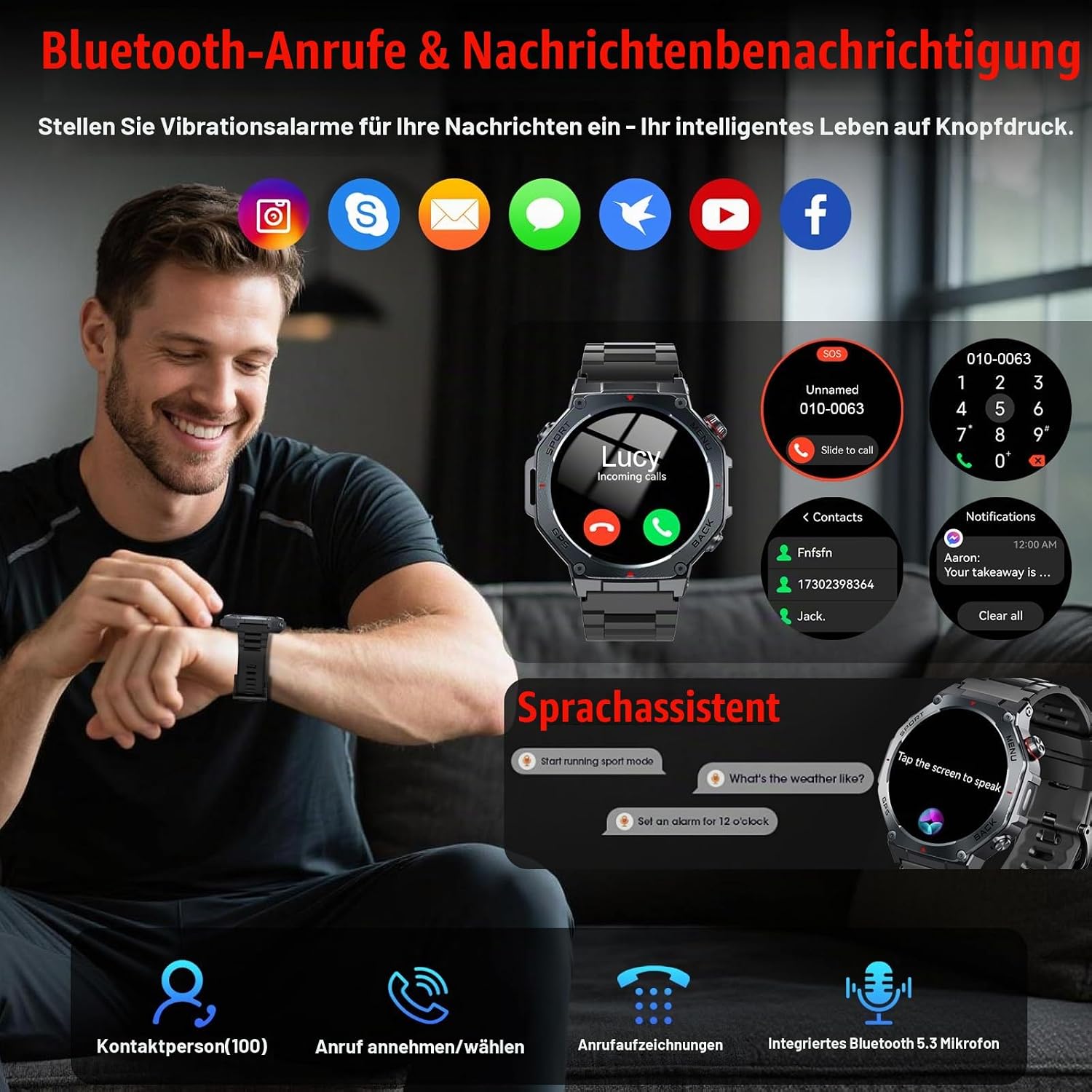 Thumbnail 3 de Jugeman Smartwatch Herren GPS – 1,43 Zoll AMOLED Fitnessuhr mit Bluetooth Anrufen