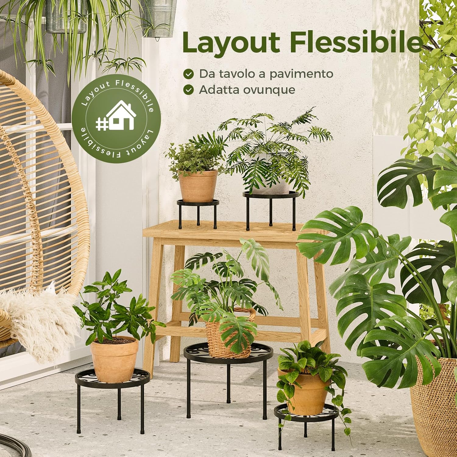 Thumbnail 1 de Bamworld set da 5 porta piante da esterno in metallo nero, piedistalli rotondi (Ø 28/25/23/20/17 cm)