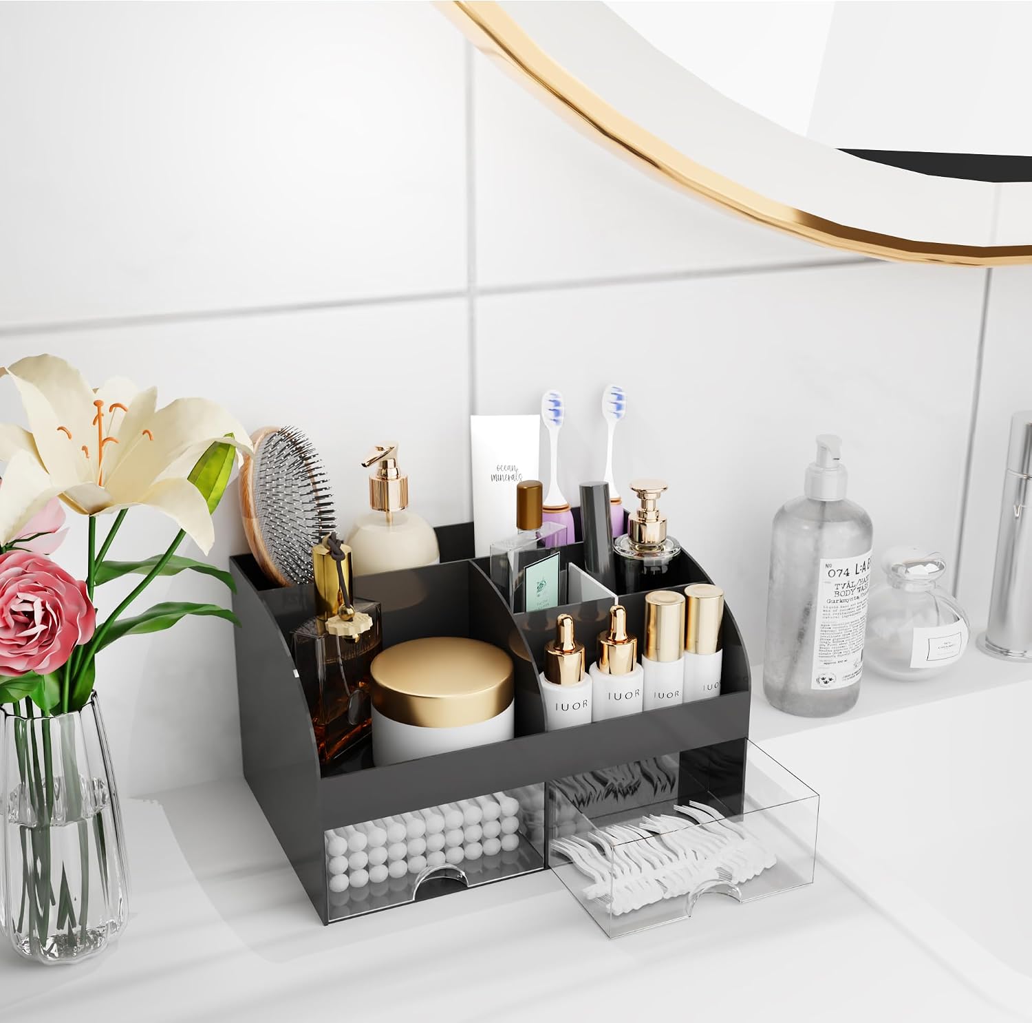 Thumbnail 4 de COMFYROOM Makeup Bathroom Organizer, 6 Compartments and 2 Drawers, Black