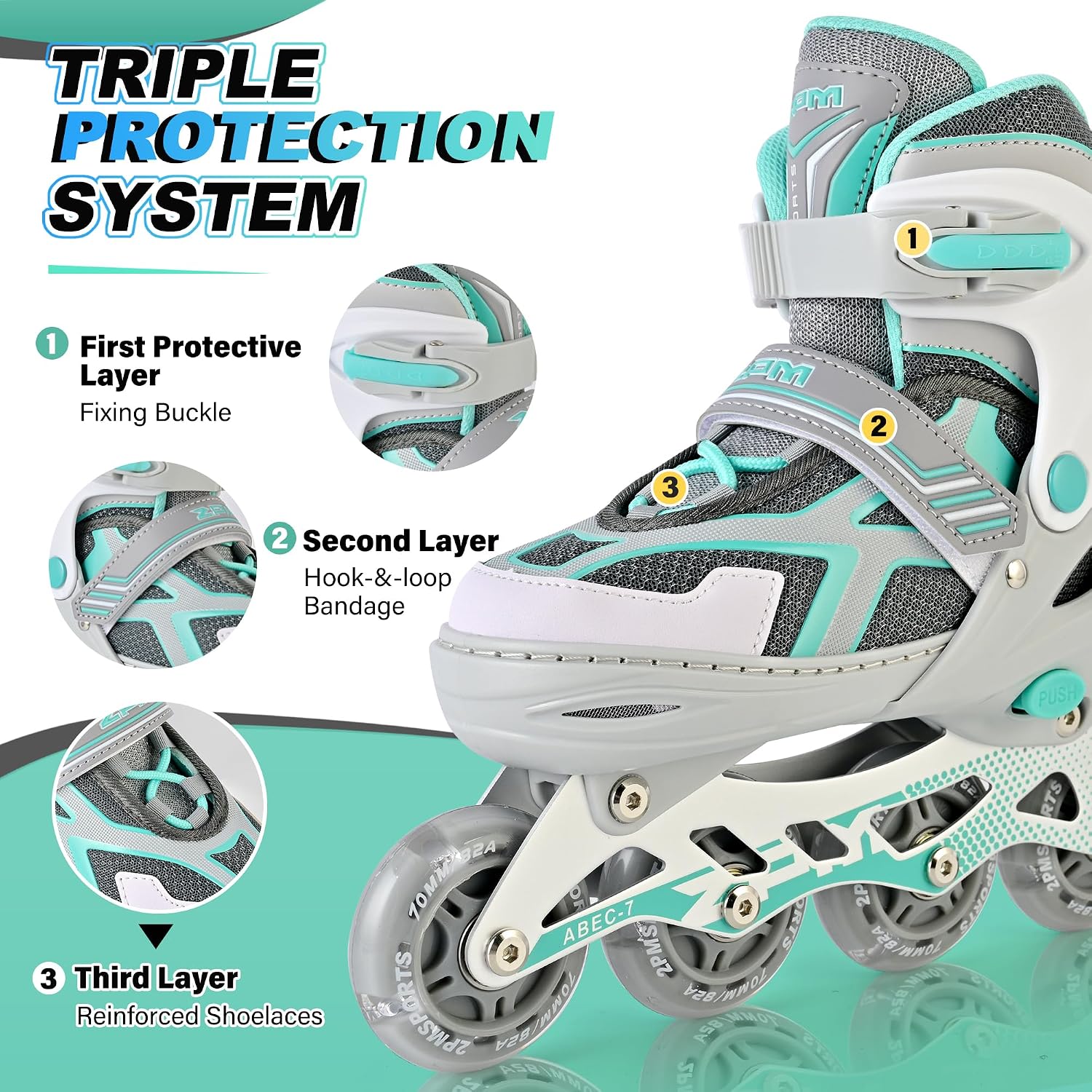Detalle 1 de 2PM SPORTS Torinx Adjustable Inline Skates with Light-Up Wheels and Triple Closure