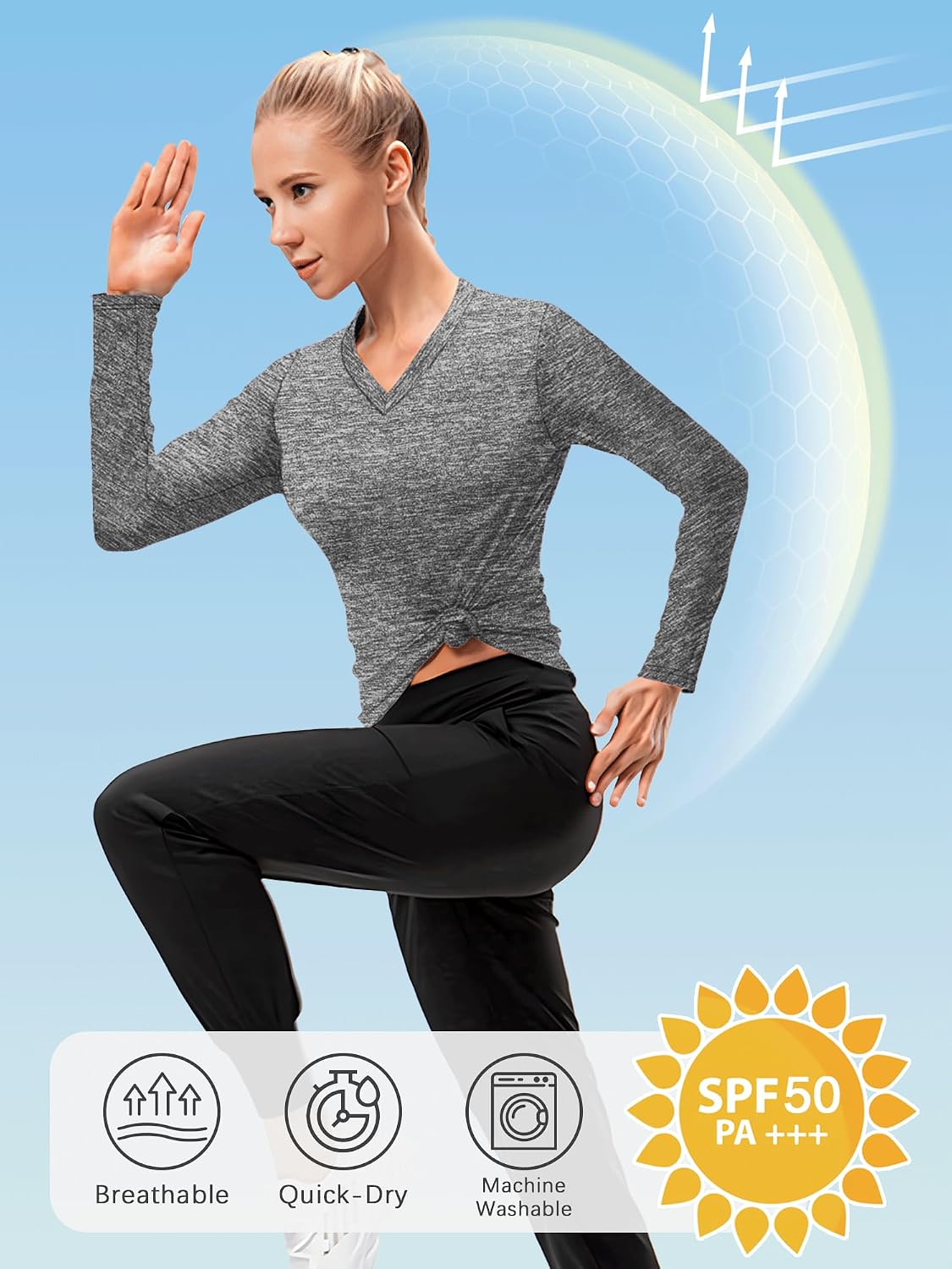 Thumbnail 3 de Sportshirt Damen Kurzarm V-Ausschnitt UPF 50+ – 5er-Pack, atmungsaktiv und flexibel