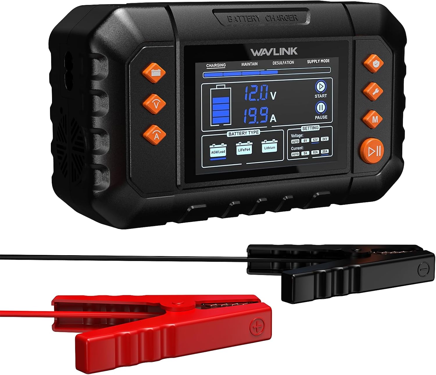WAVLINK 280W Smart Battery Charger (Max 20A) for 6V/12V/24V Lead-Acid & LiFePO4