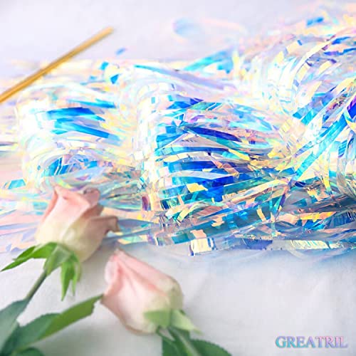 Thumbnail 6 de GREATRIL Iridescent Party Streamers Backdrop, 2-Pack (3.2ft x 6.5ft) – Transparent Holographic Fringe Curtain