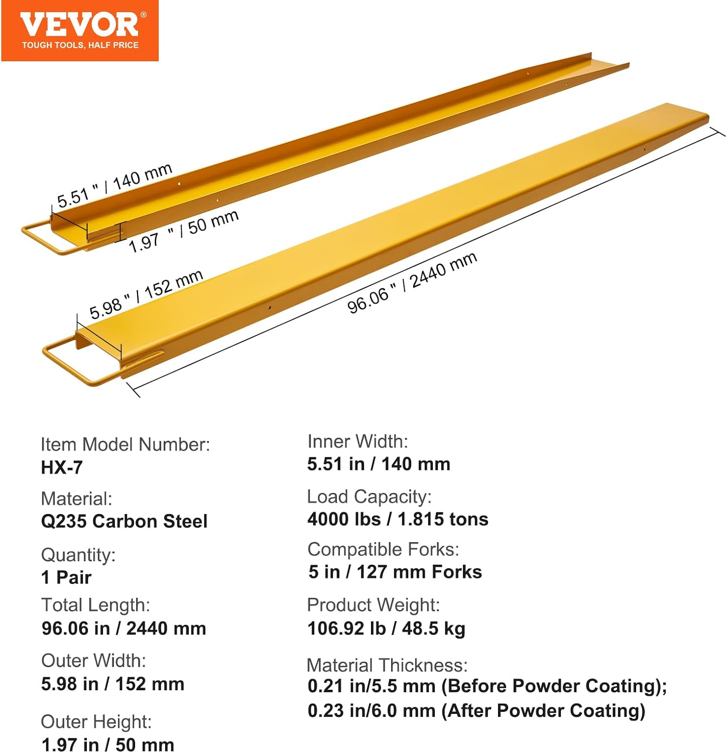 Thumbnail 6 de VEVOR Forklift Extensions 96 Inch