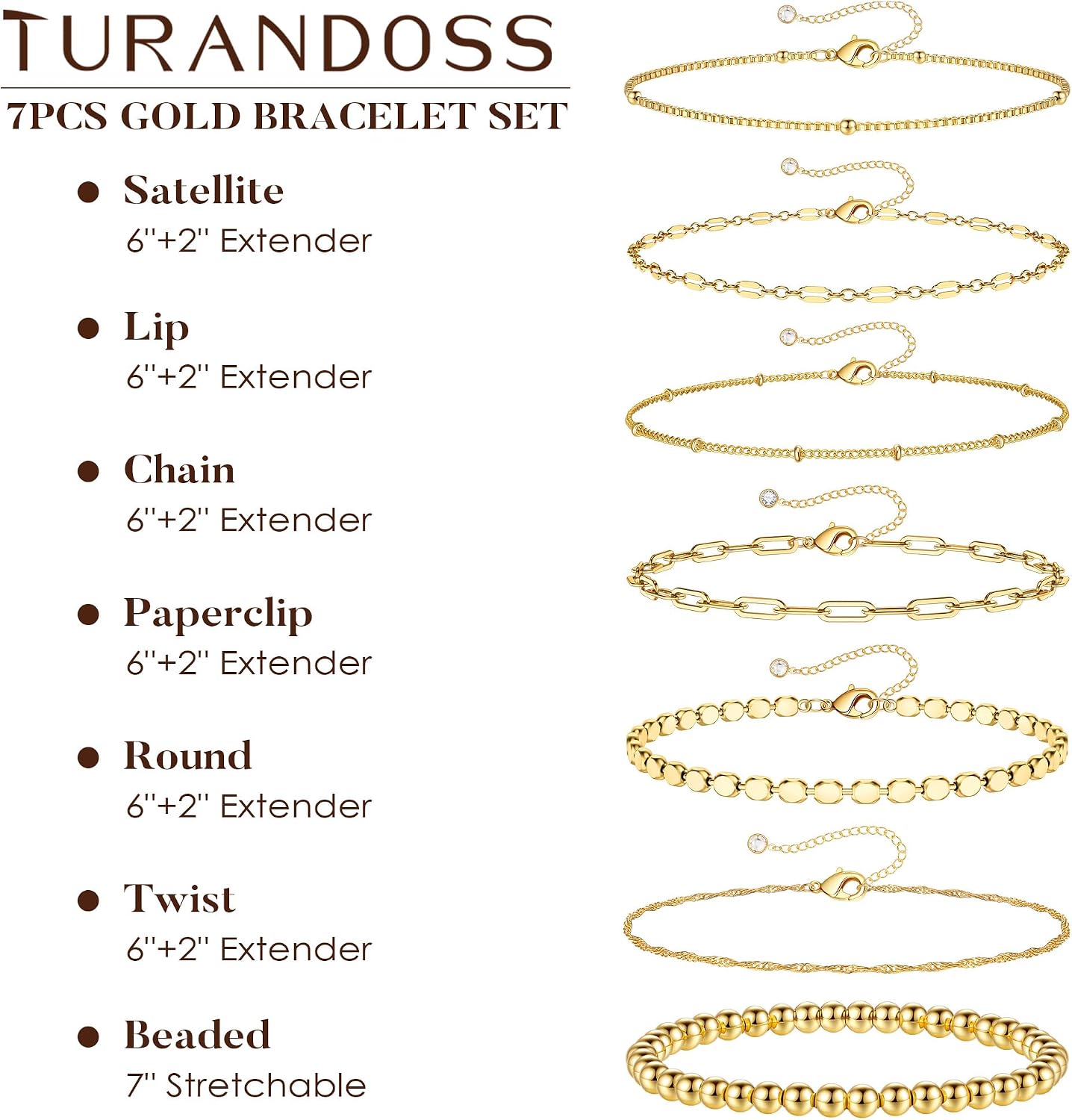 Detalle de Turandoss Gold Bracelet Set 14K Gold-Plated
