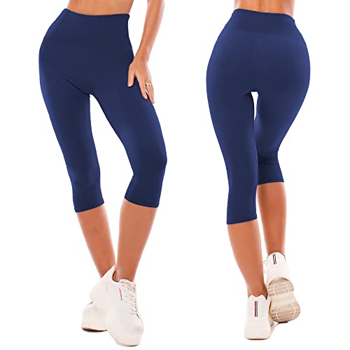 Detalle 2 de SINOPHANT 3/4 Leggins Capri Vita Alta Donna – Blu Marino, L-XL