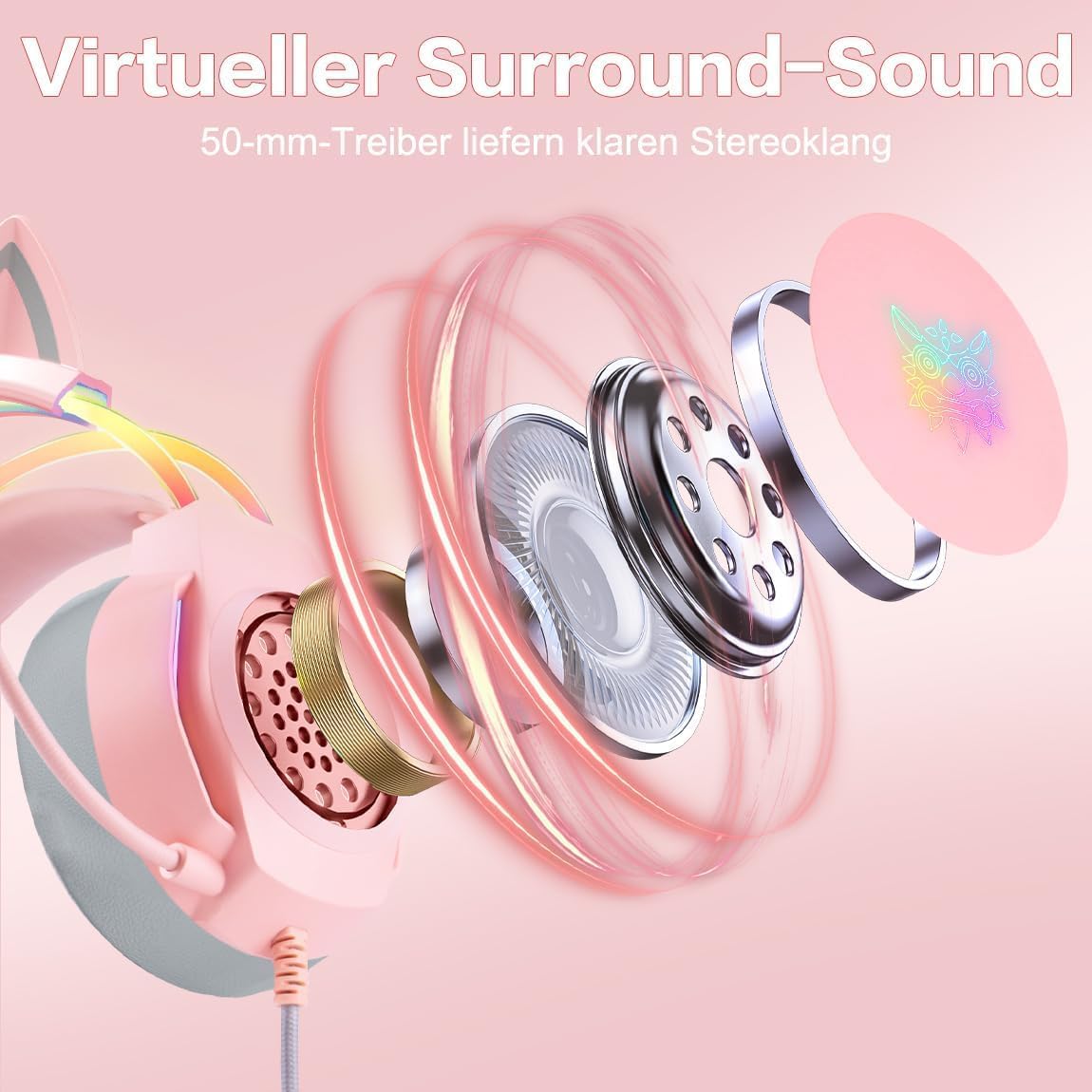 Thumbnail 1 de ONITOON Gaming-Headset mit Katzenohren, RGB & 7.1 Virtual Surround Sound (3,5 mm, mit Mikrofon)