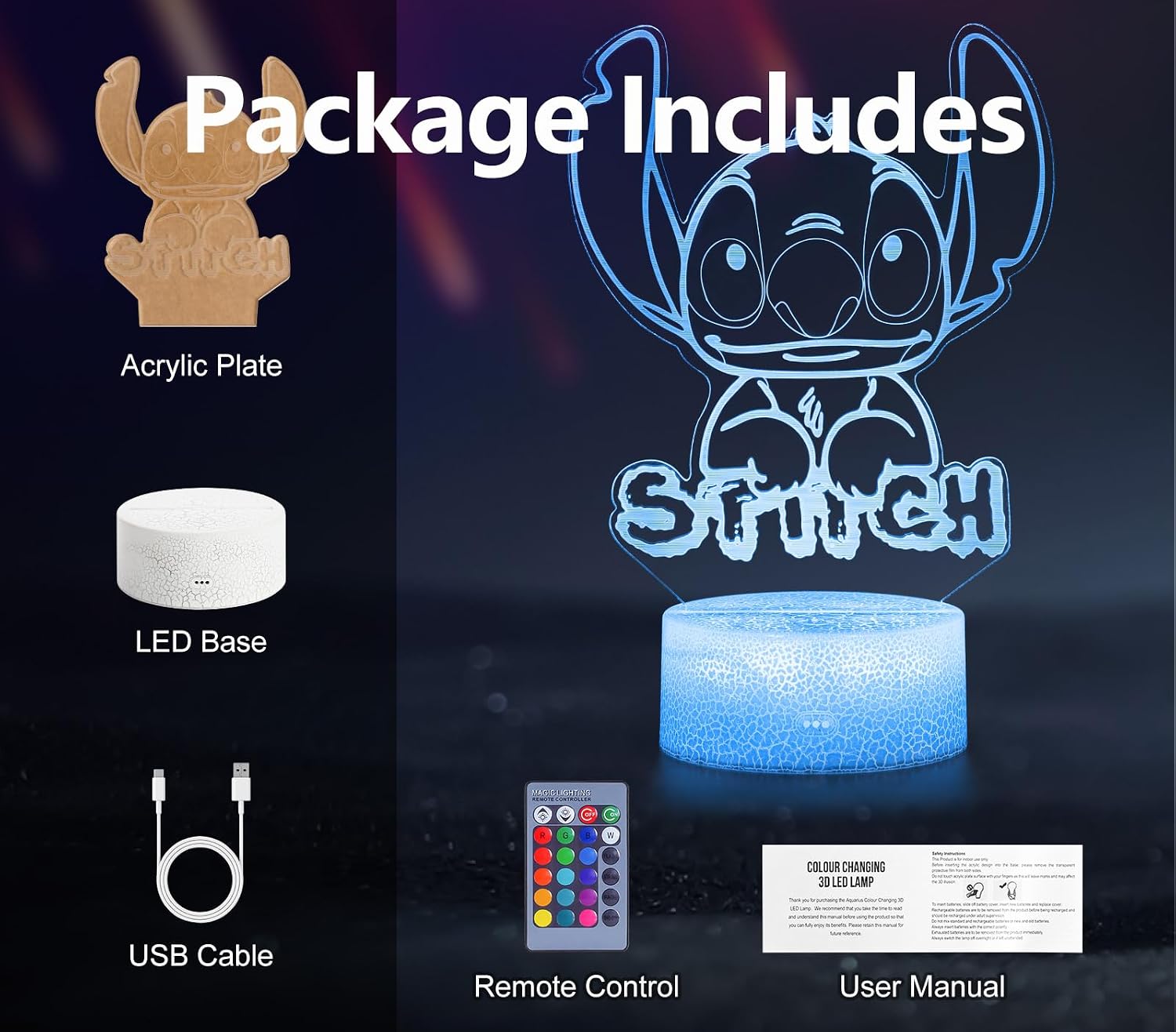 Detalle 2 de Hoofun Lampada Stitch luce notturna 16 colori 🌙