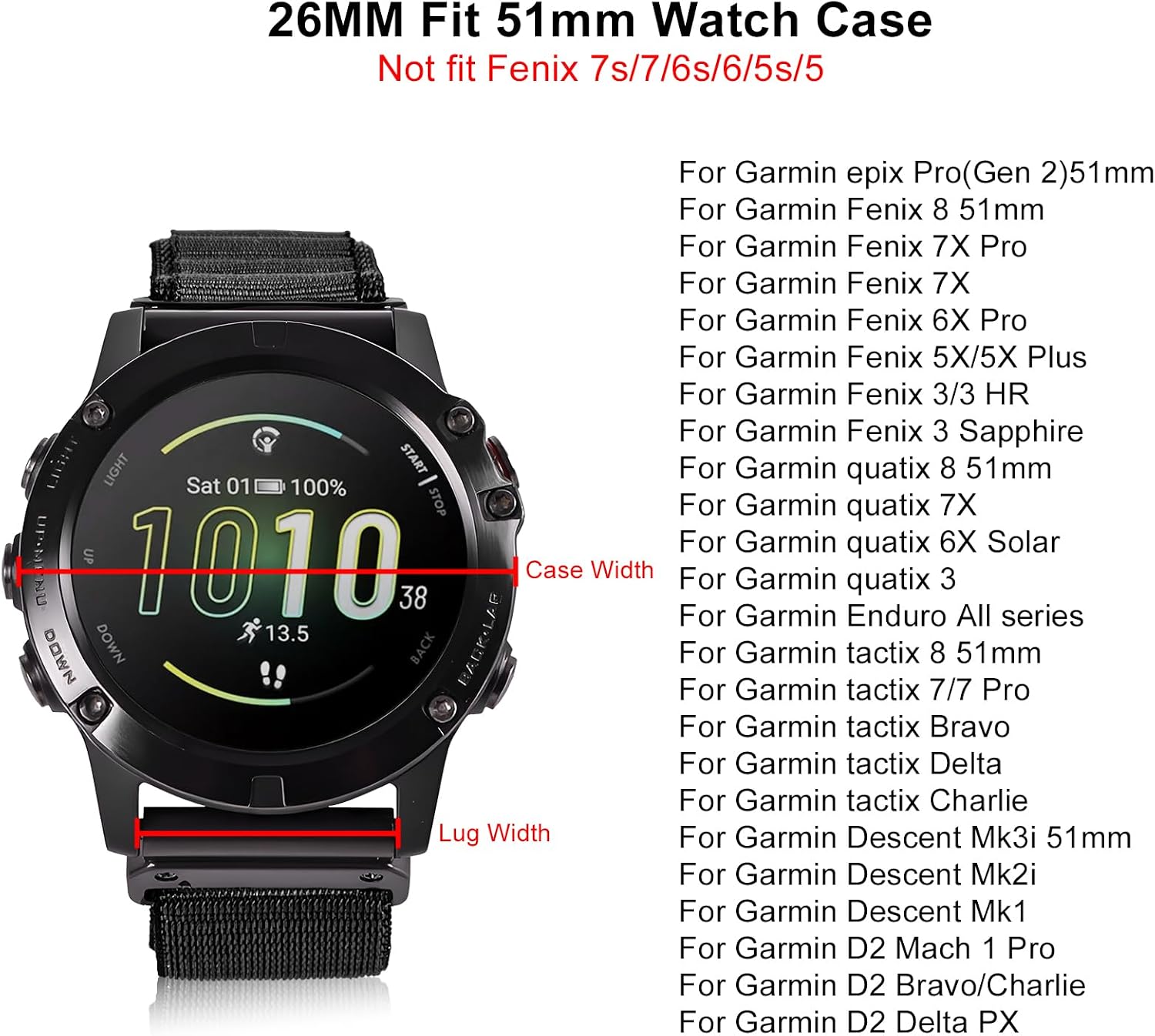 Detalle de EKINGEEK 26mm Quick Fit Nylon Strap for Garmin Fenix 7X / 51mm models