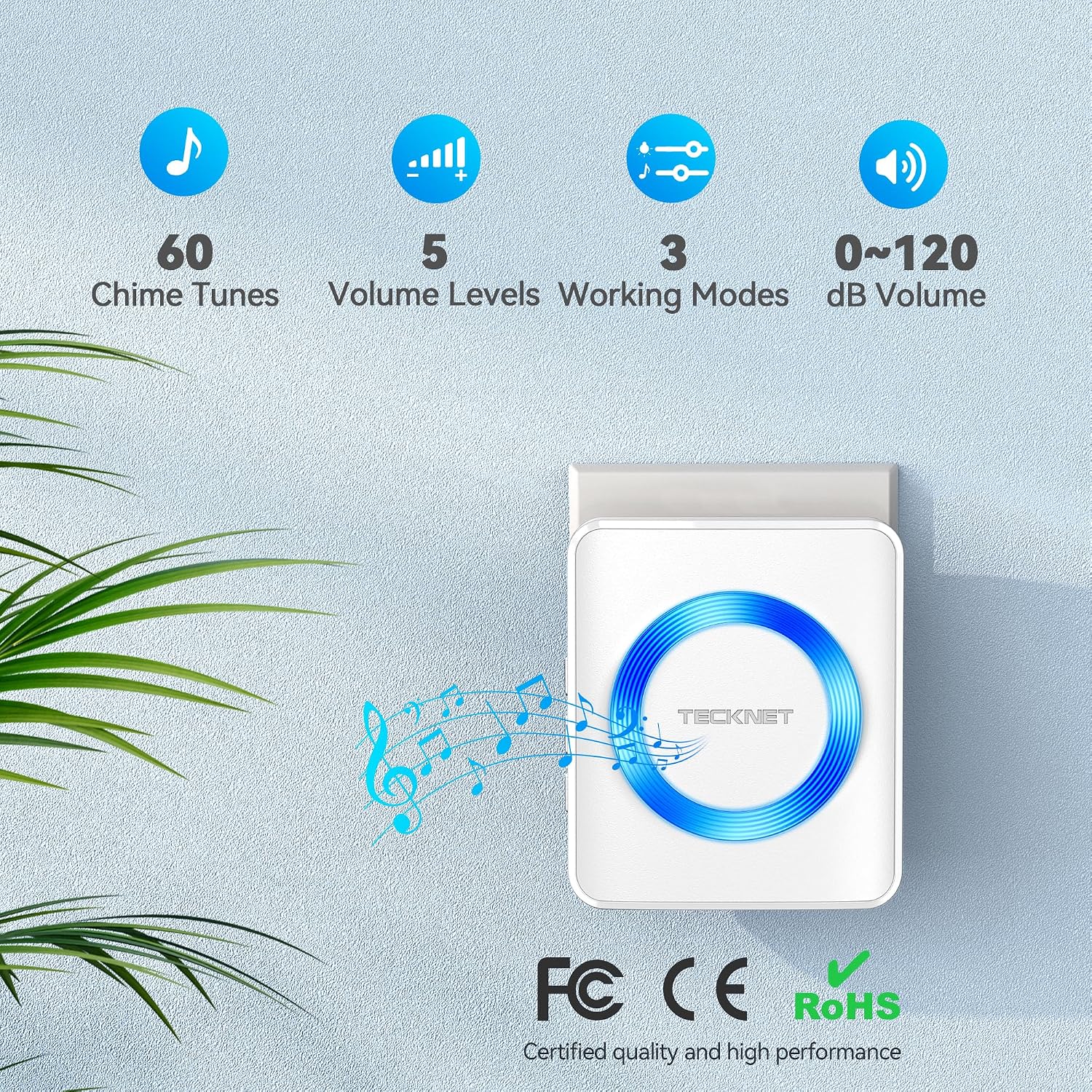 Detalle 2 de TECKNET Wireless Doorbell 400m Range