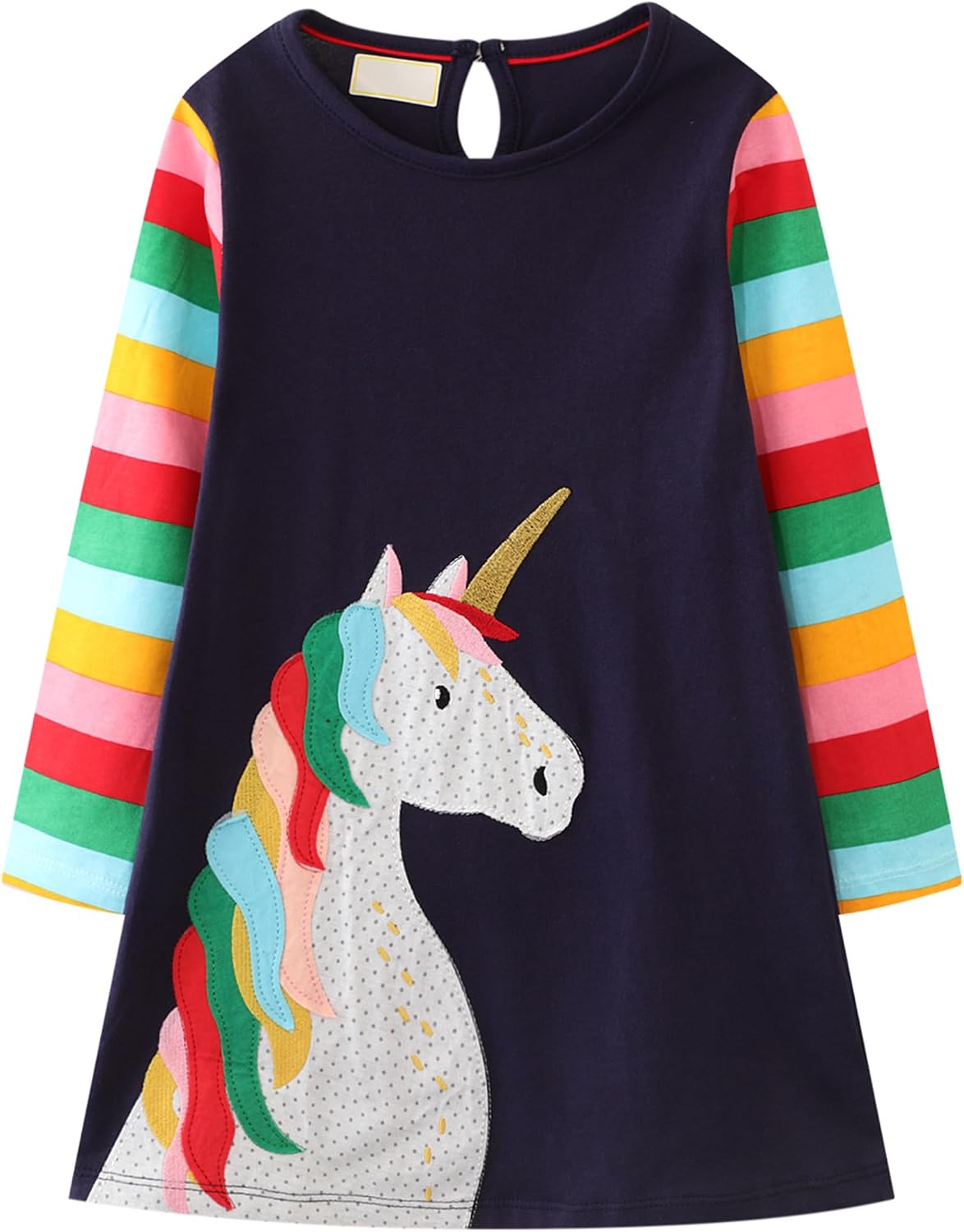 Detalle 2 de Mädchen Langarm-Kleid aus Jersey-Baumwolle in A-Linie – Einhorn-Motive & Stickereien