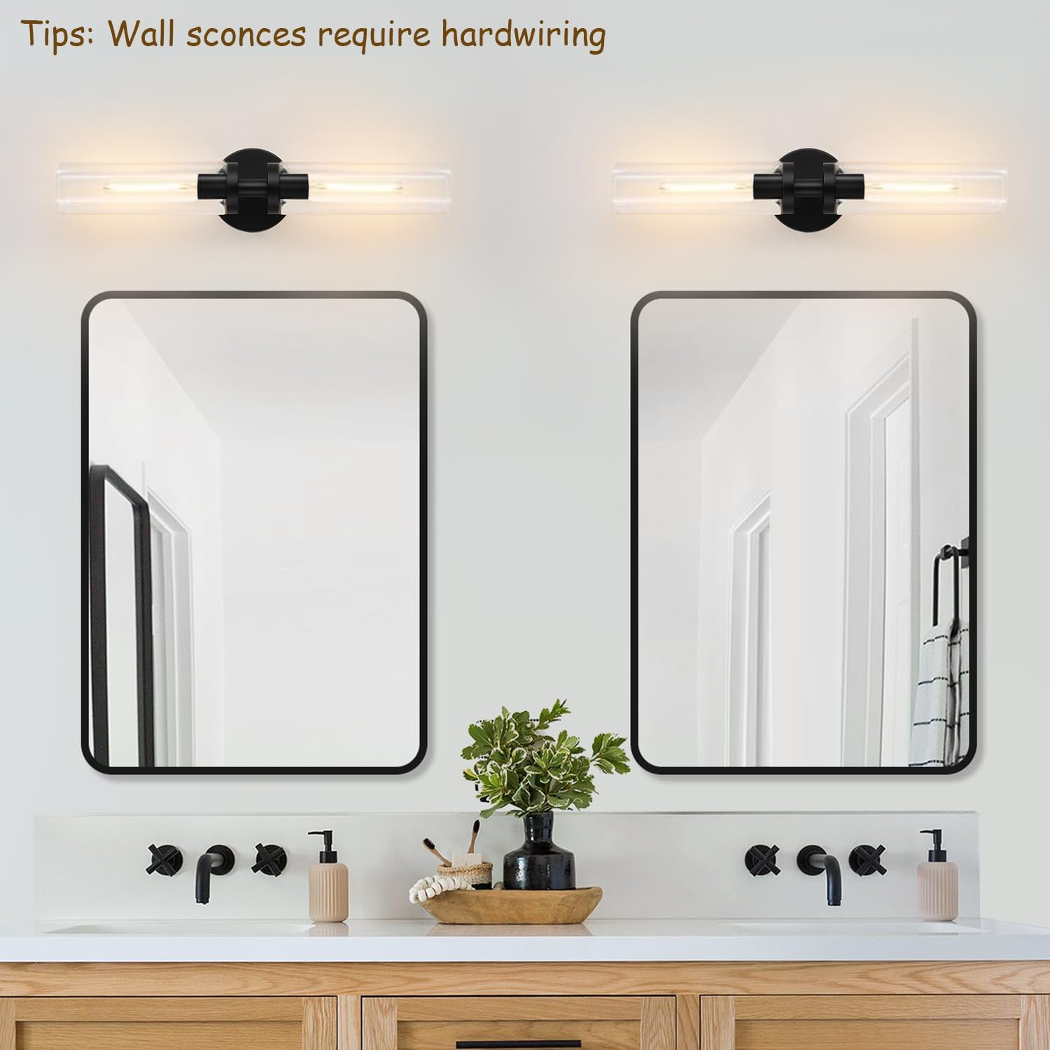 Detalle 1 de Indoi YX-050 Wall Sconces, Matte Black Metal and Clear Glass, Set of 2