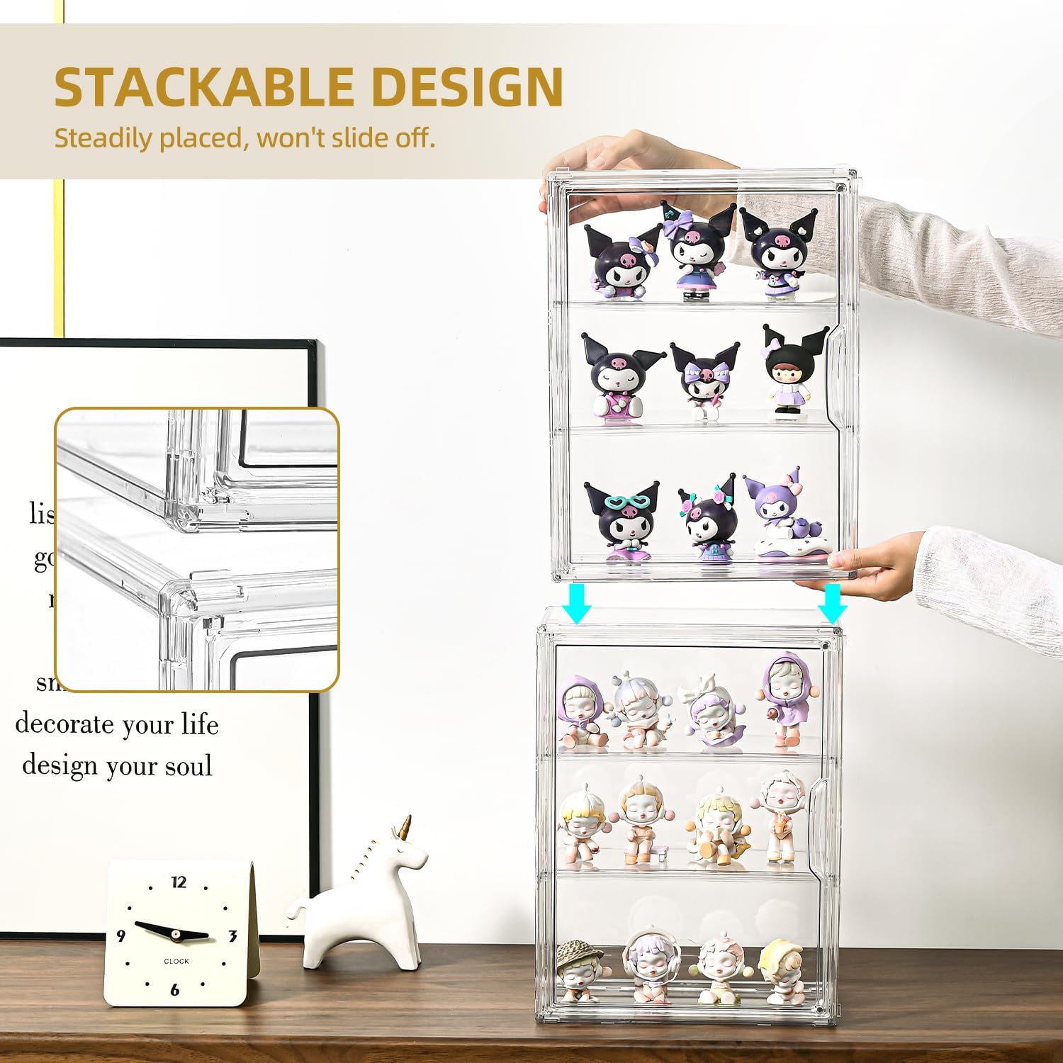 Detalle de 3-Tier Display Case for Collectibles Clear Box with 2 Movable Plates and Magnetic Door (Large, 1 Pack)