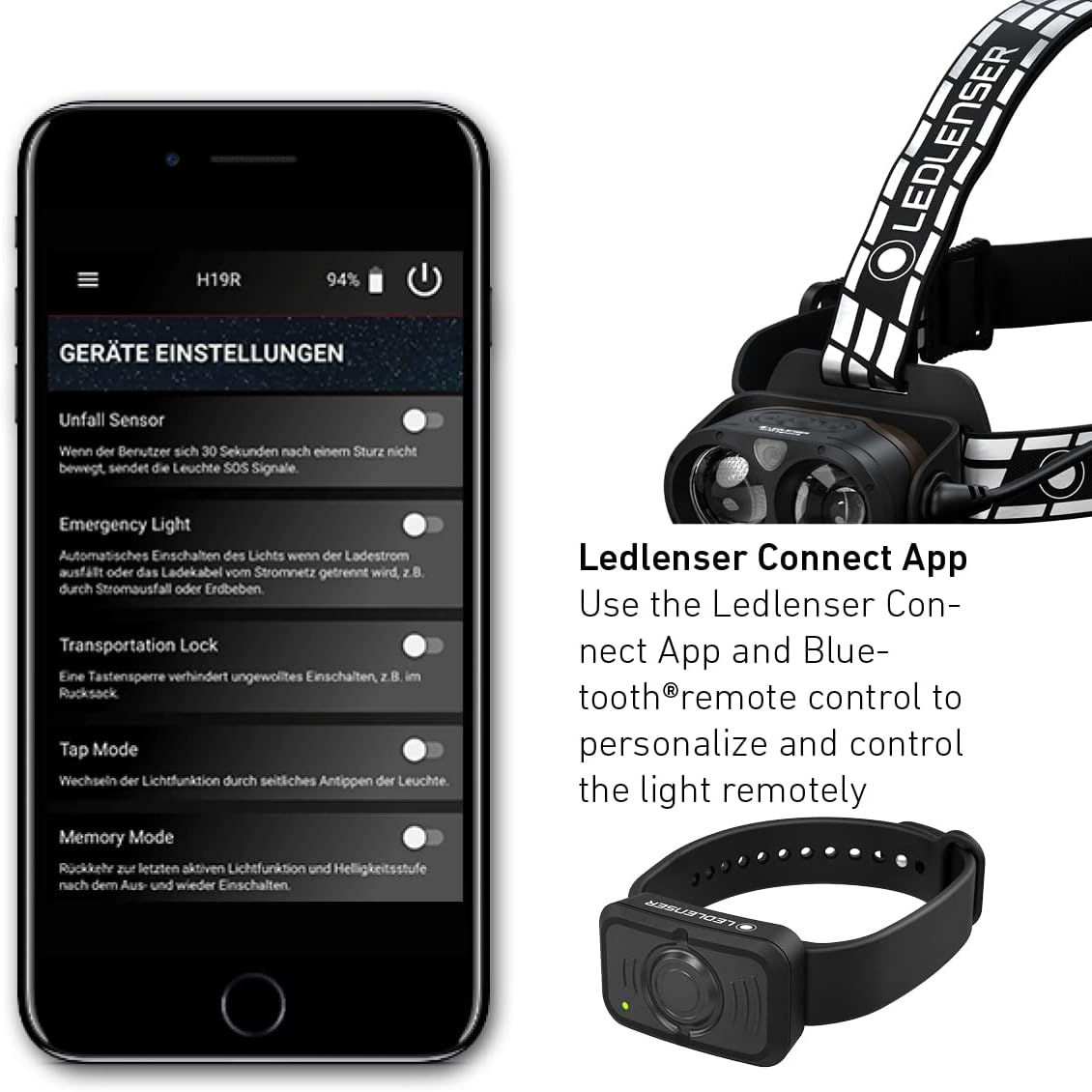 Detalle de Ledlenser H19R Signature rechargeable head torch (IP68) – 4000 lumens, swivel beam head, app control