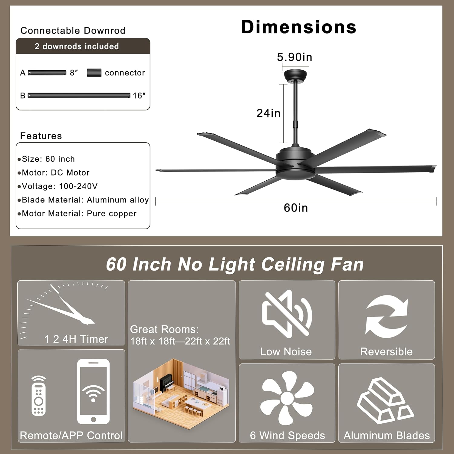 Detalle de Ohniyou Ceiling Fan 60-Inch