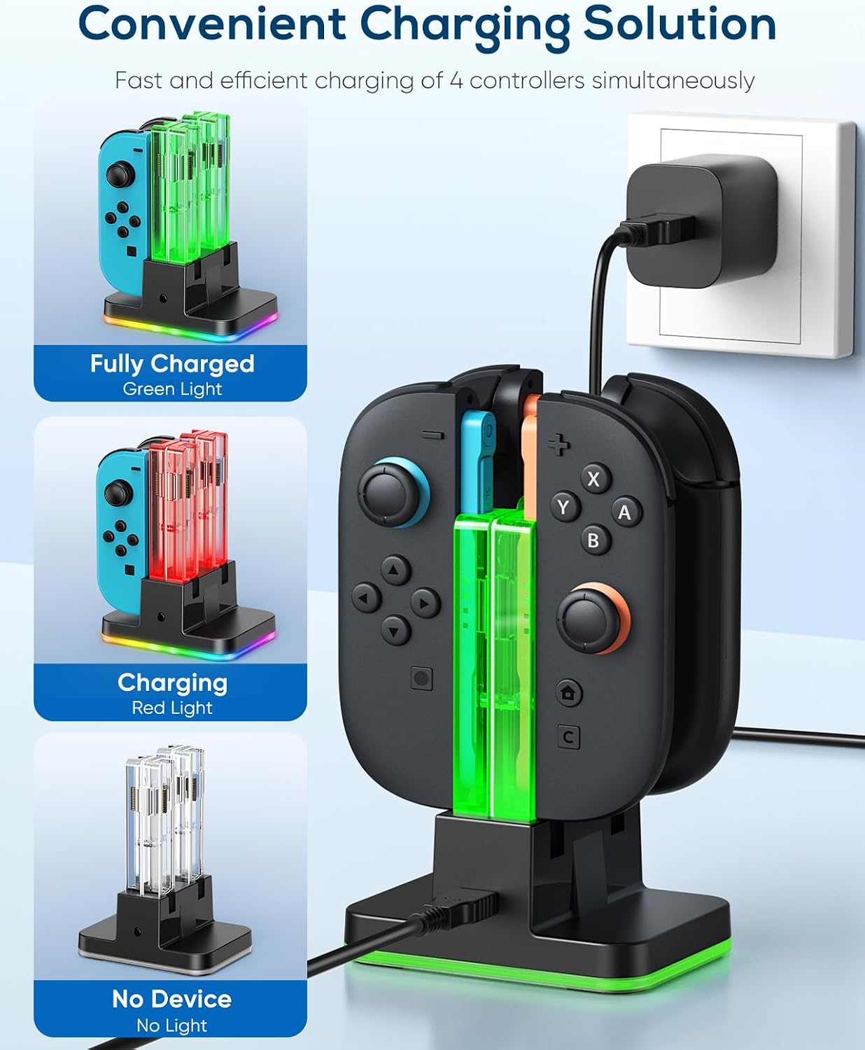 Detalle de FYOUNG NTT44 Switch 2/1 Controller Charging Dock, 8-in-1 with LED Indicators