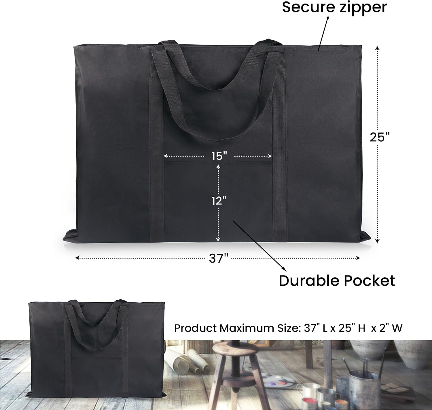 Thumbnail 1 de JJRING CT0066 Art Portfolio Tote Bag, 25 x 37-Inch, Black Polyester