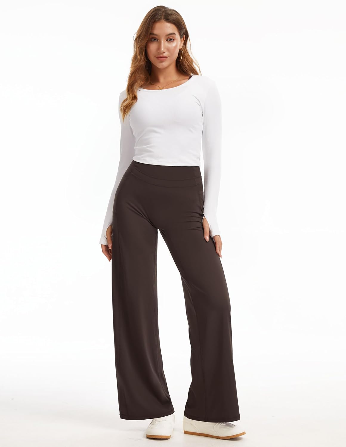 Detalle 2 de THE GYM PEOPLE Women's Wide-Leg Yoga Pants, 29"/31", High Waist & Side Pockets