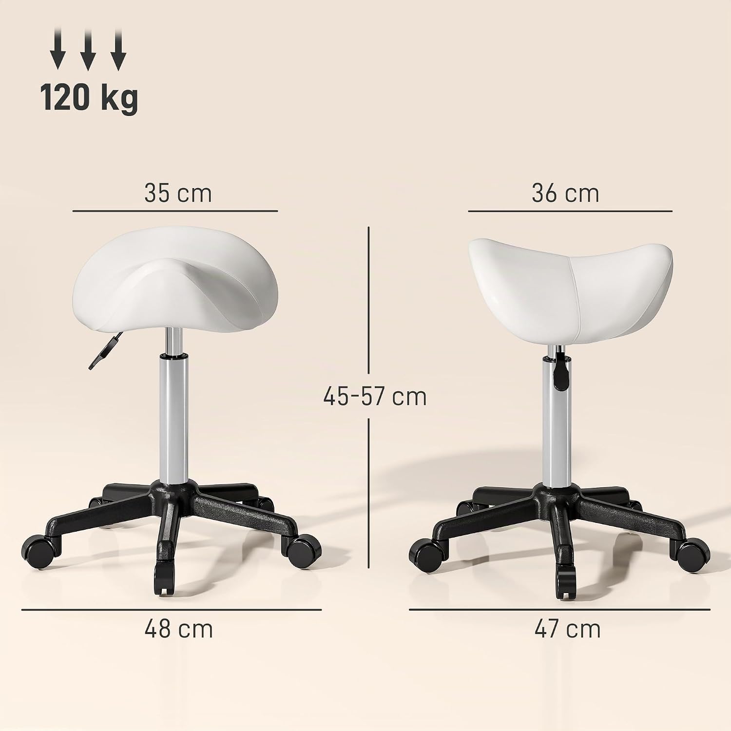 Thumbnail 6 de HOMCOM 503-021V00WT zadelkruk met wieltjes, 45-57 cm, 360° draaibaar