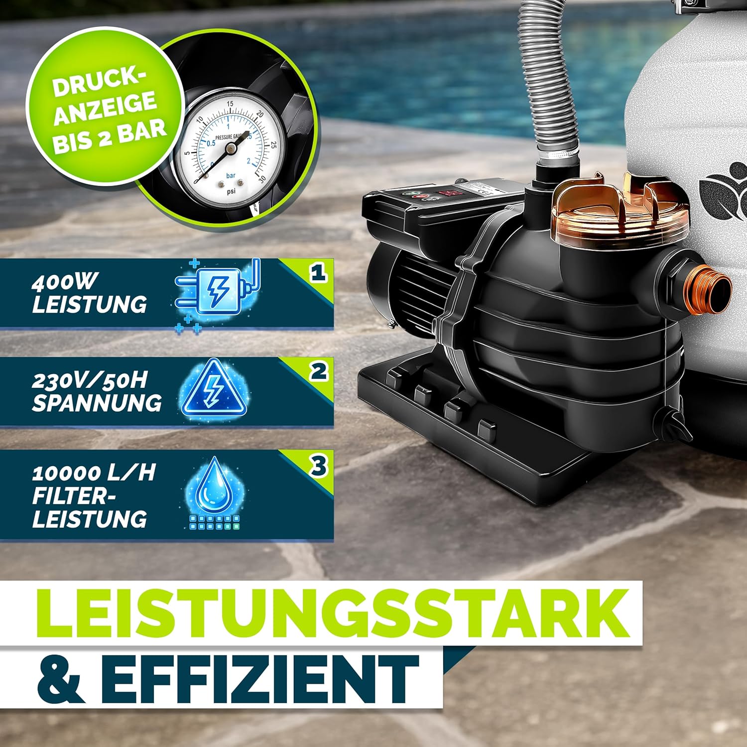 Thumbnail 3 de tillvex Sandfilteranlage Pool mit Timer, 7-Wege-Ventil & 10 m³/h (inkl. 800 g Filterbälle) für Becken