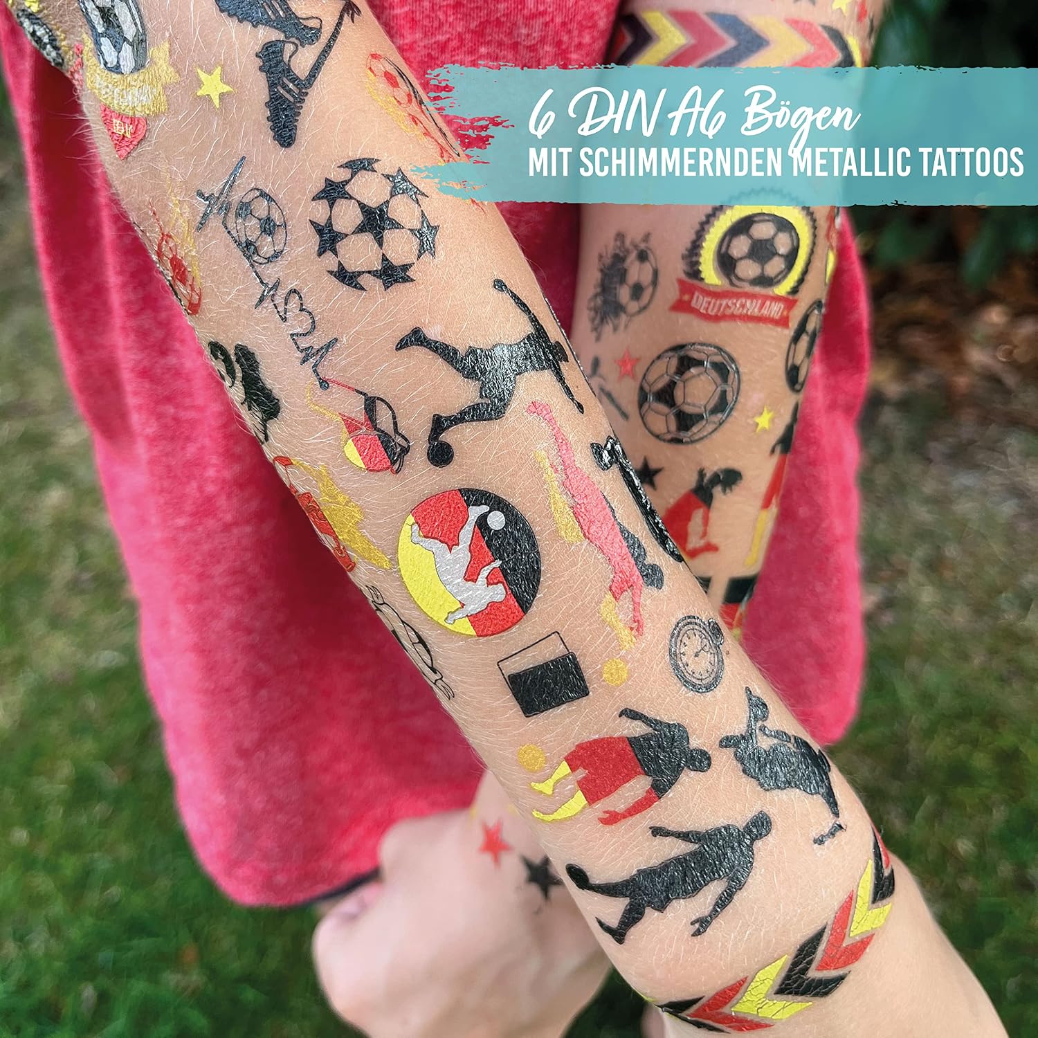 Thumbnail 6 de Papierdrachen 100 Metallic Tattoos – Glitzer-Tattoos für Deutschland-Fans, vegan & geprüft