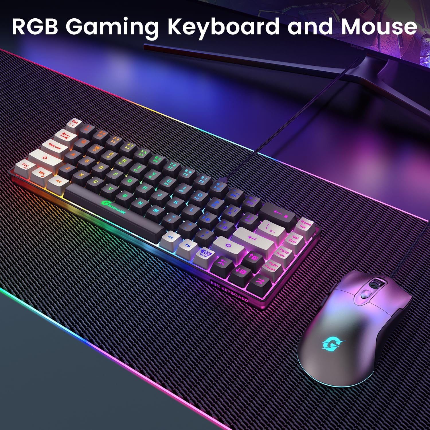 Thumbnail 6 de GEODMAER 65% Gaming Keyboard and Mouse Combo — Compact 65% Layout, RGB Backlit, 7200 DPI Wired Set