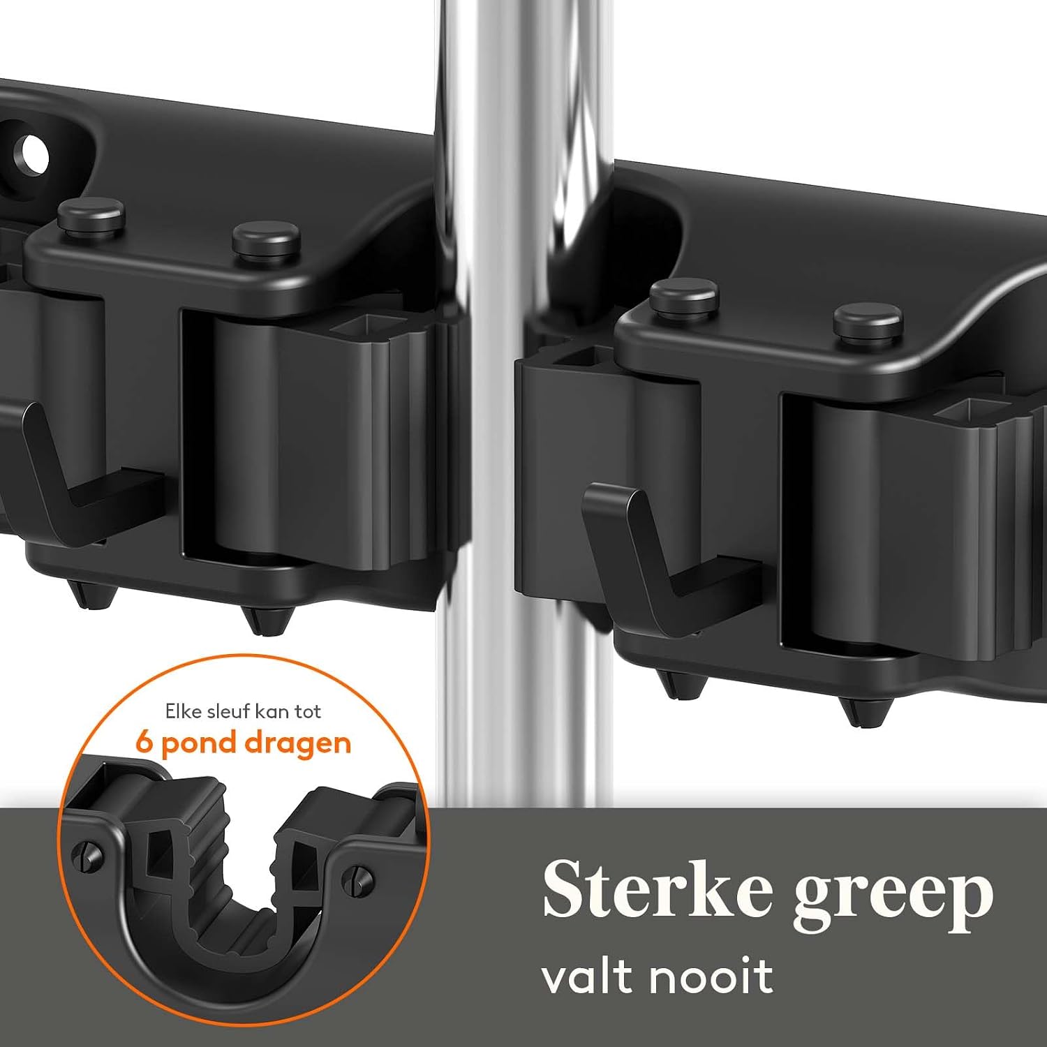 Detalle 2 de Lifewit 22068 dweil- en bezemhouder voor wandmontage, zwart