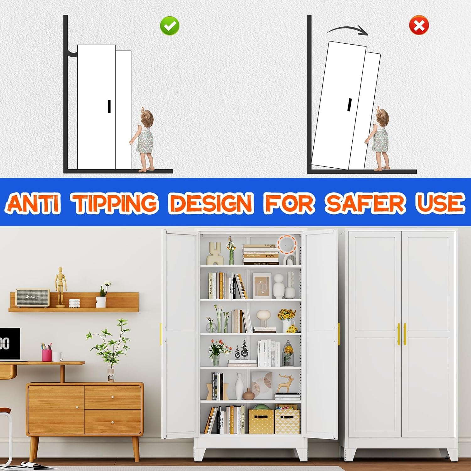 Thumbnail 5 de GAIOUS DKM-4456421-005 White Steel Pantry Cabinet, 75.2-Inch, 5 Adjustable Shelves