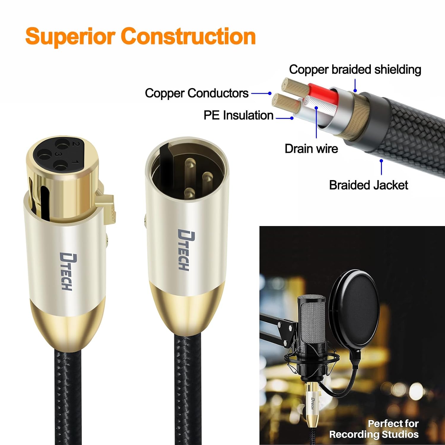 Detalle 2 de DTECH XLR microphone cable, 3-meter