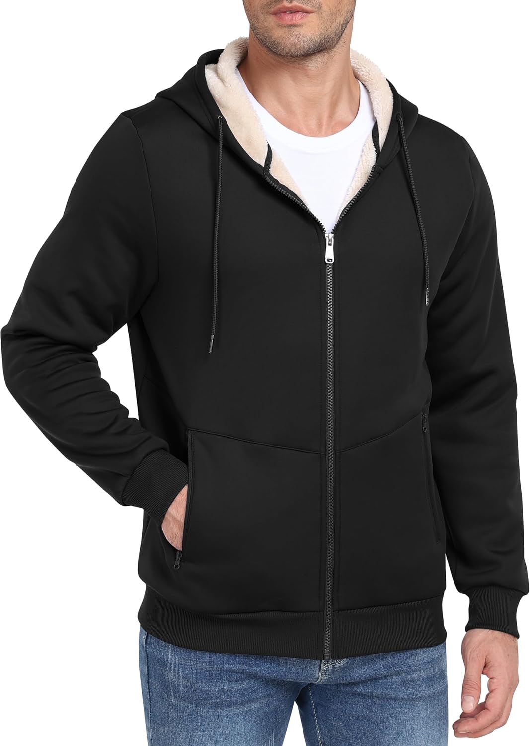 Detalle de MoFiz Men's Sherpa-Lined Full-Zip Hoodie