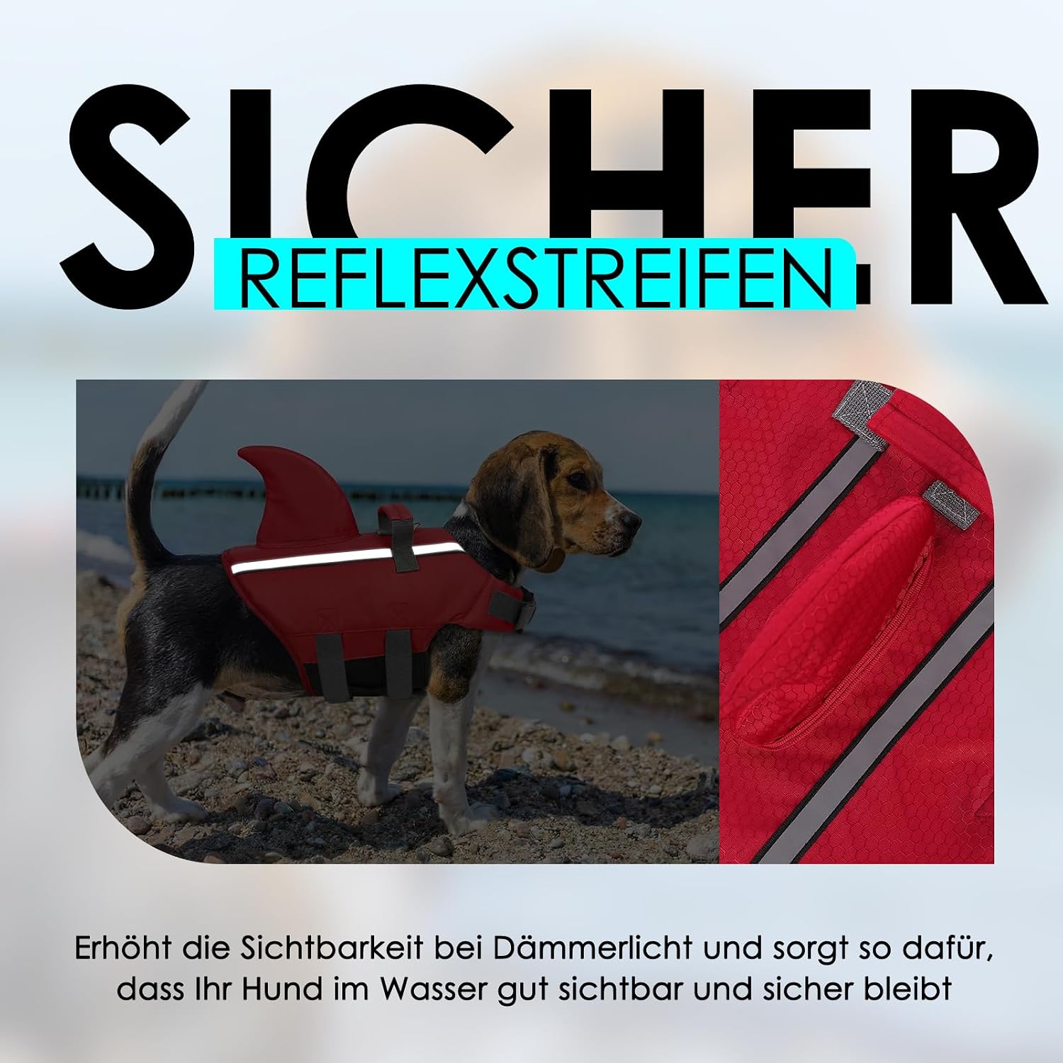 Detalle de AOFITEE Gilet de Sauvetage pour Chien avec Nageoire – Réglable pour Petits et Moyens