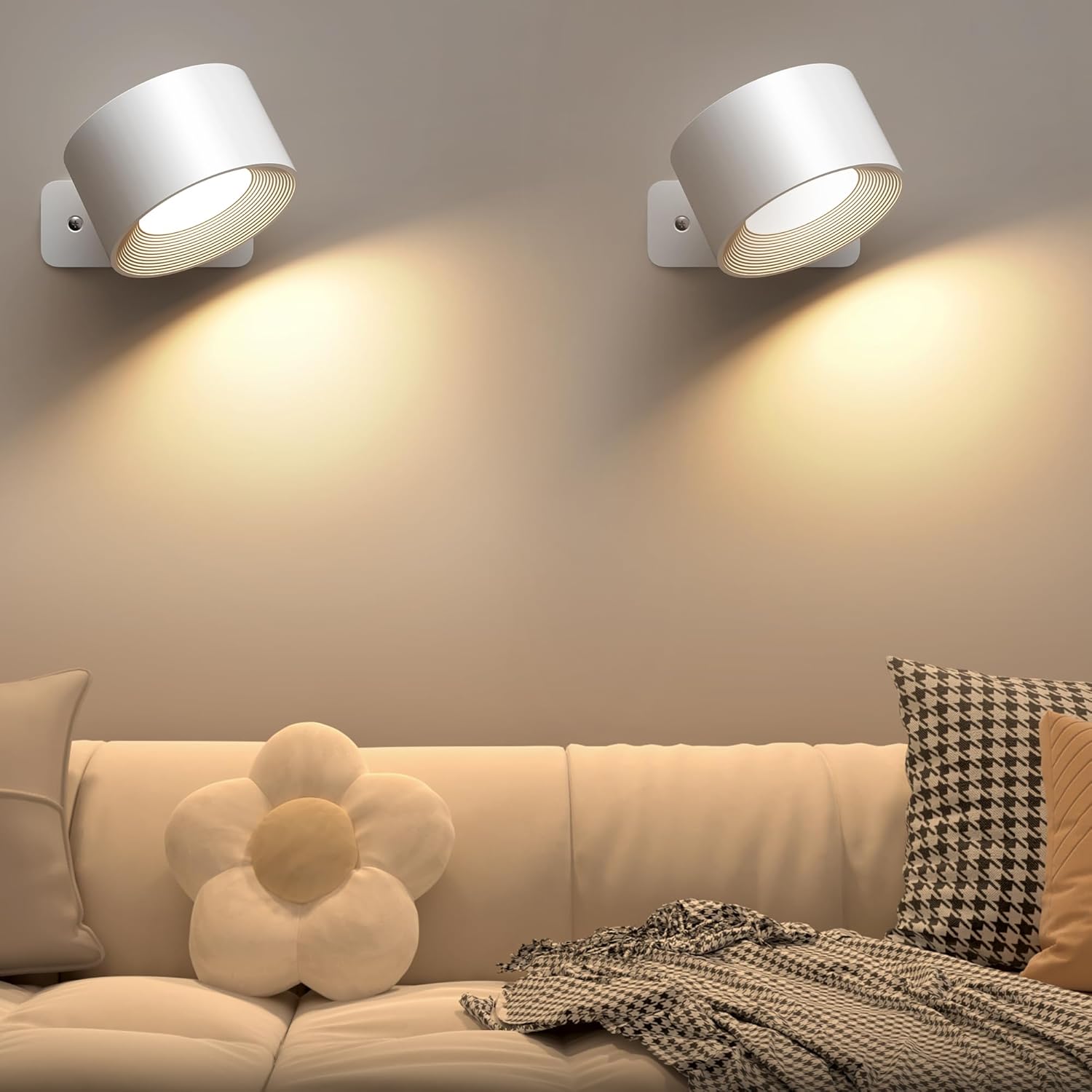 Detalle de Mexllex Lámpara de Pared LED 2 uds con giro 360° y carga USB (3 modos de color, 3 niveles de brillo)