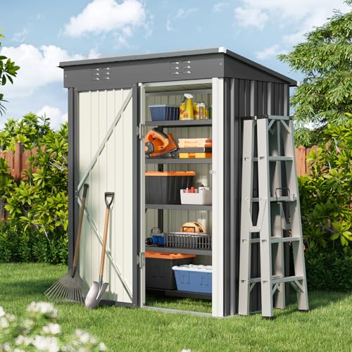 Thumbnail 1 de Bealife caseta metálica de jardín con puerta corredera, gris (180x162x95 cm)
