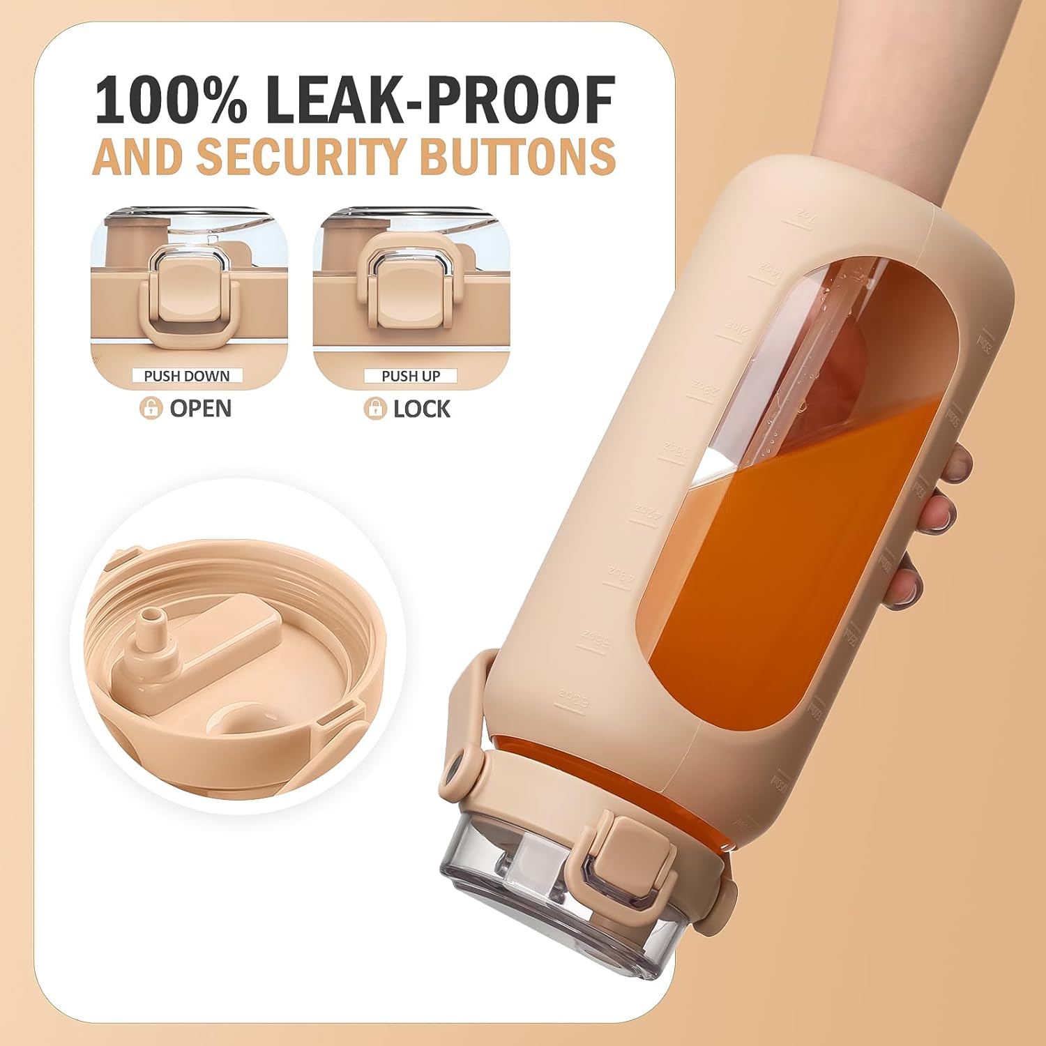 Thumbnail 2 de BLUEGO 2L Gourd en verre avec paille et manchon en silicone — bouteille d'eau 2 litres pour sport et quotidien