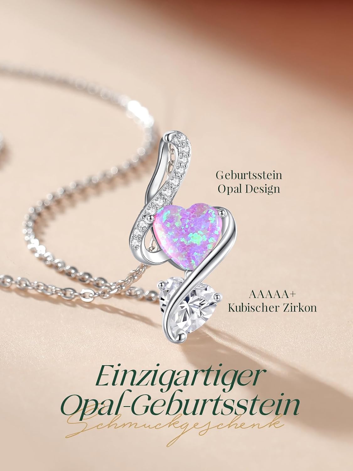 Detalle de LOUISA SECRET Frauen Opal Halskette „Infinity Double-Heart“ aus 925 Sterling Silber