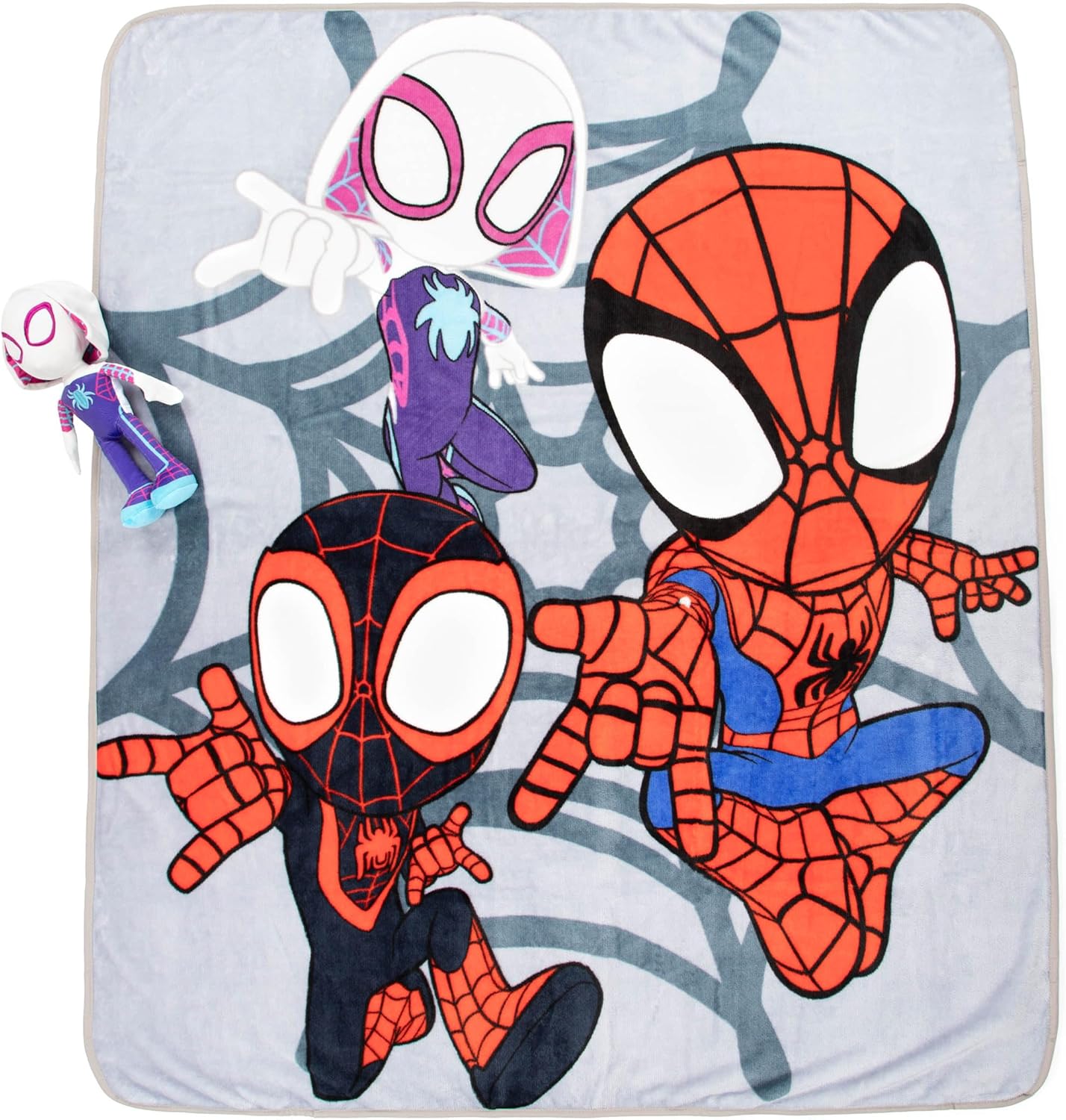 Thumbnail 1 de Jay Franco Cuscino Abbraccio Mini Peluche Marvel Spidey e i Suoi Fantastici Amici Ghost Spider Gwen & Plaid Morbido 130 x 150 – Set Coccole Bambini